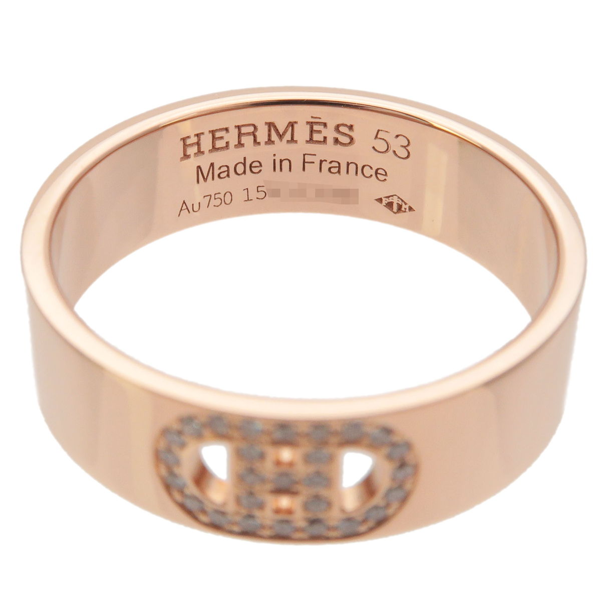 HERMES H Dunkle Diamond Ring K18PG Rose Gold #53 US6.5 EU53