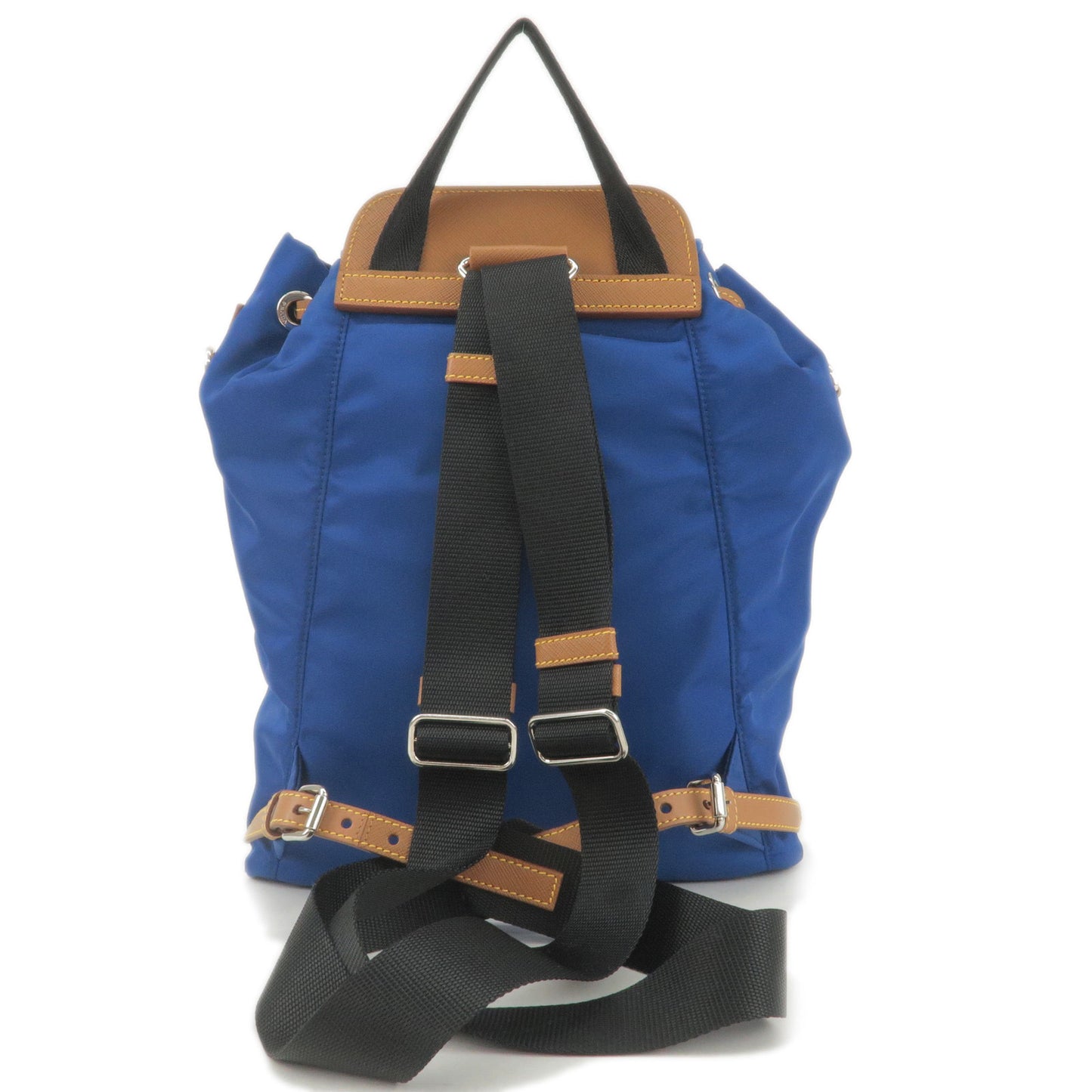 PRADA Logo Nylon Leather Ruck Sack Back Pack Bag Blue Brown 1BZ064