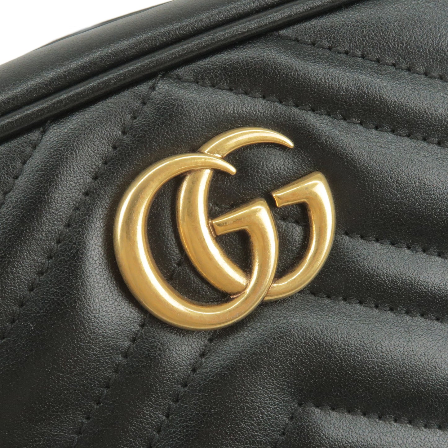 GUCCI GG Marmont Leather Chain Shouder Bag Black 448065