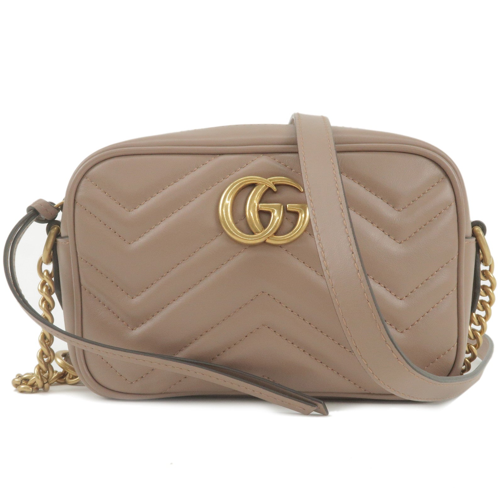 GUCCI-GG-Marmont-Leather-Chain-Shoulder-Bag-Beige-448065