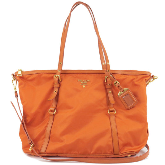PRADA-Logo-Nylon-Leather-2Way-Bag-Hand-Bag-Orange