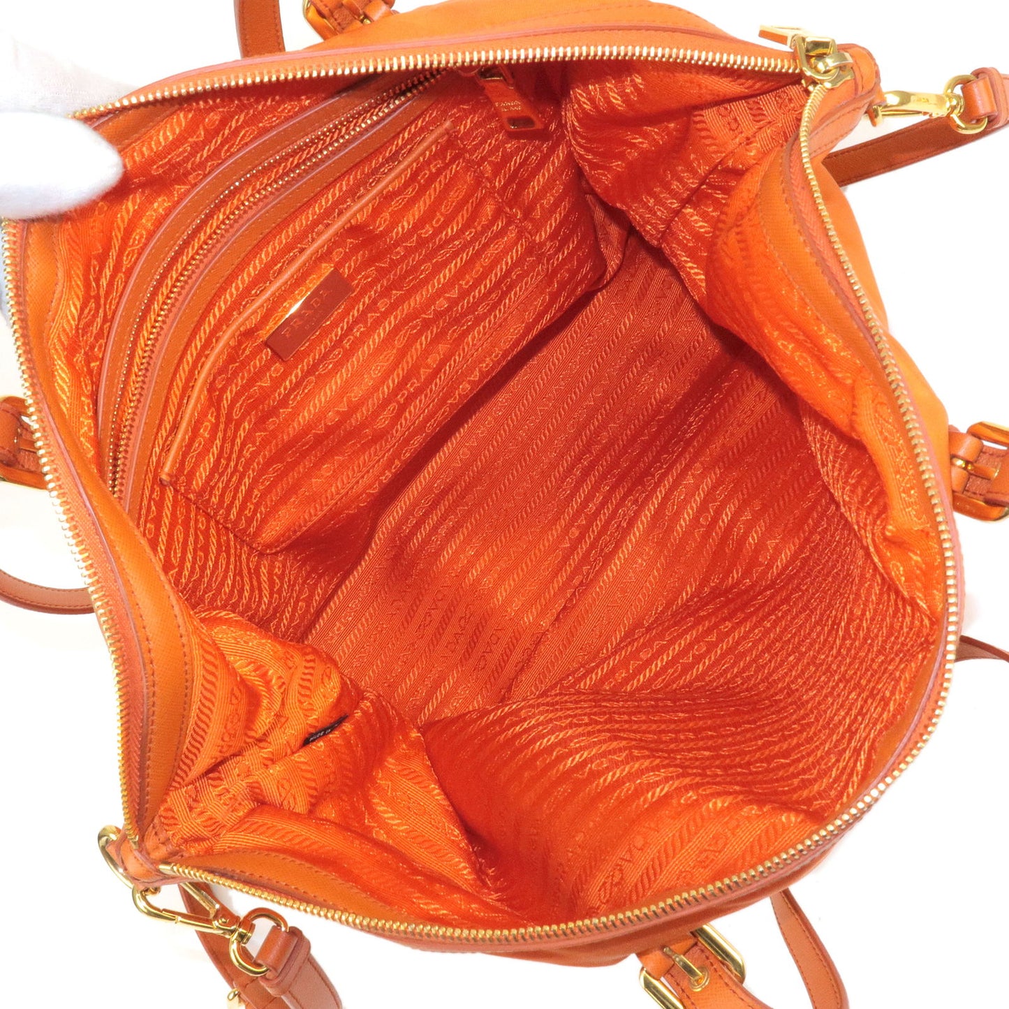 PRADA Logo Nylon Leather 2Way Bag Hand Bag Orange