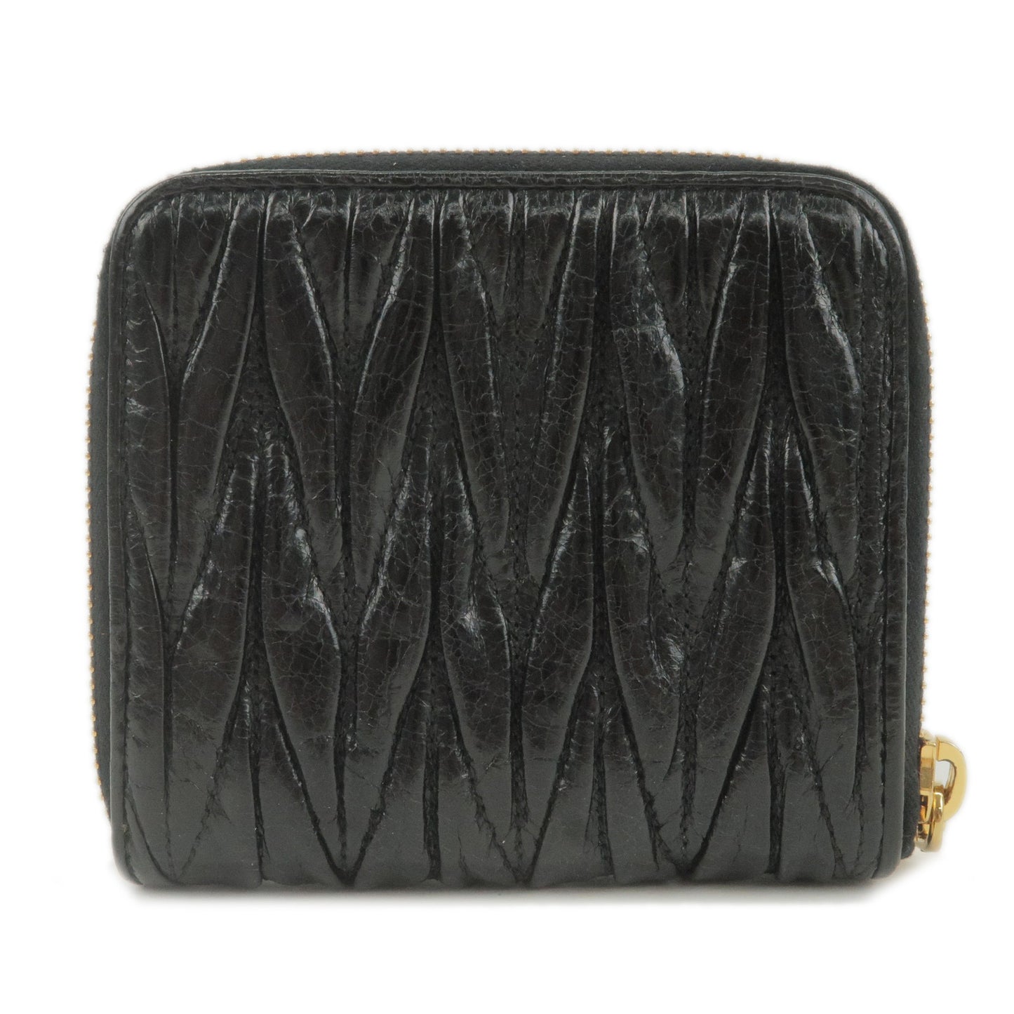MIU MIU Matelasse Leather Compact Bi-Fold Wallet Black 5M0522