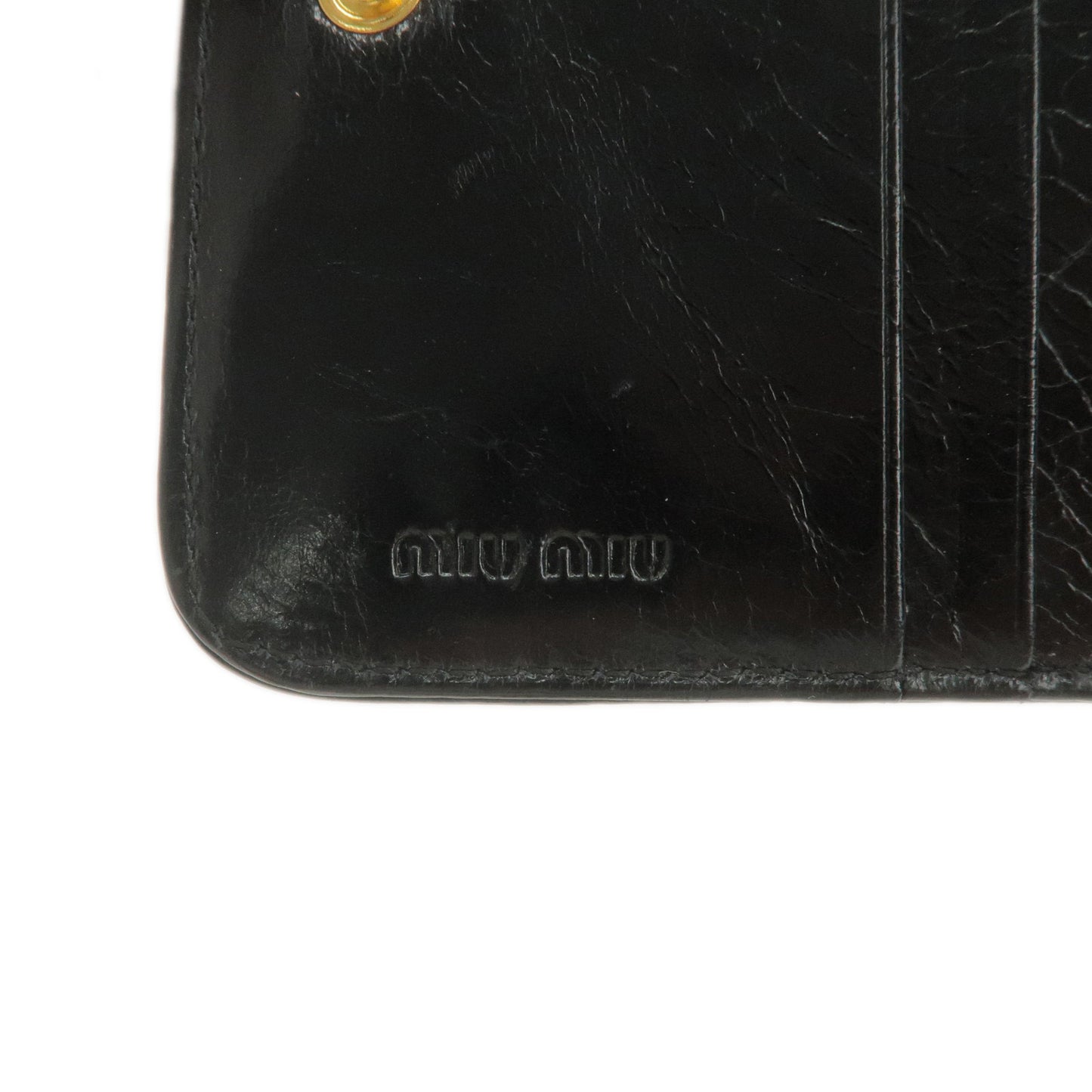 MIU MIU Matelasse Leather Compact Bi-Fold Wallet Black 5M0522