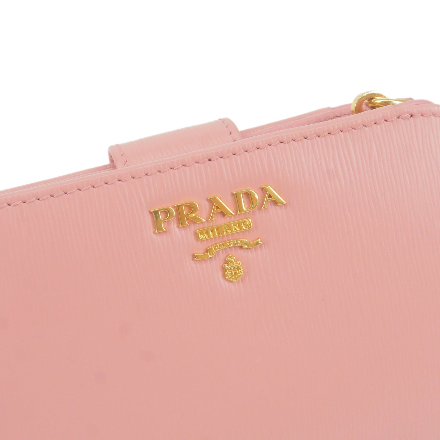 PRADA Logo Leather Bi-Fold Zippy Small Wallet Pink 1ML018