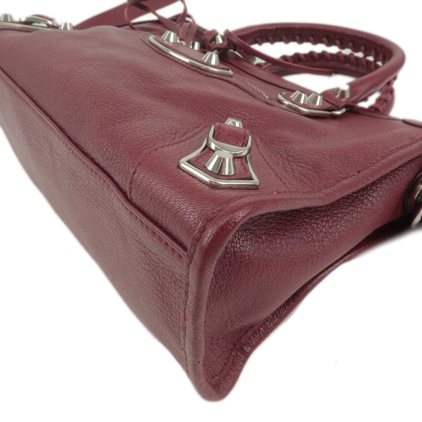 BALENCIAGA Leather Classic Metallic Edge City Bag Bordeaux 432831
