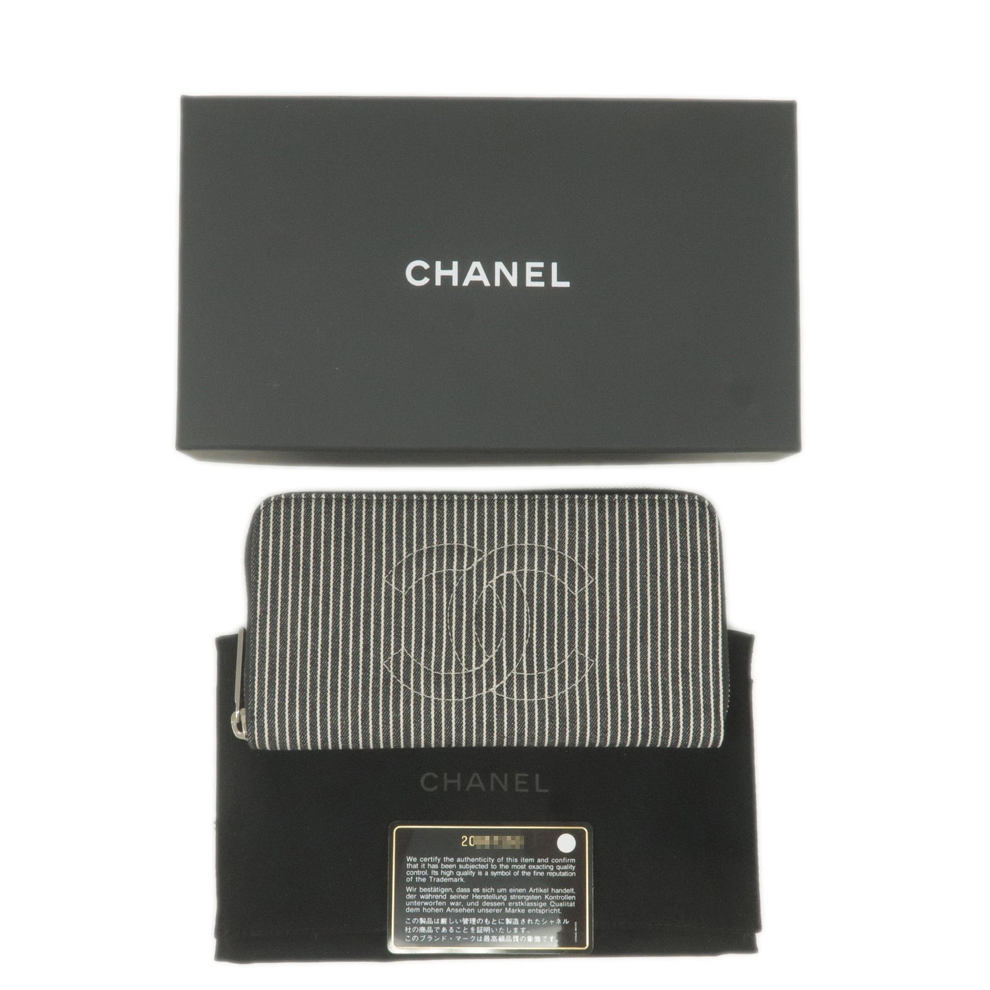 CHANEL Canvas Leather Round Zippy Long Stripe Wallet A50071