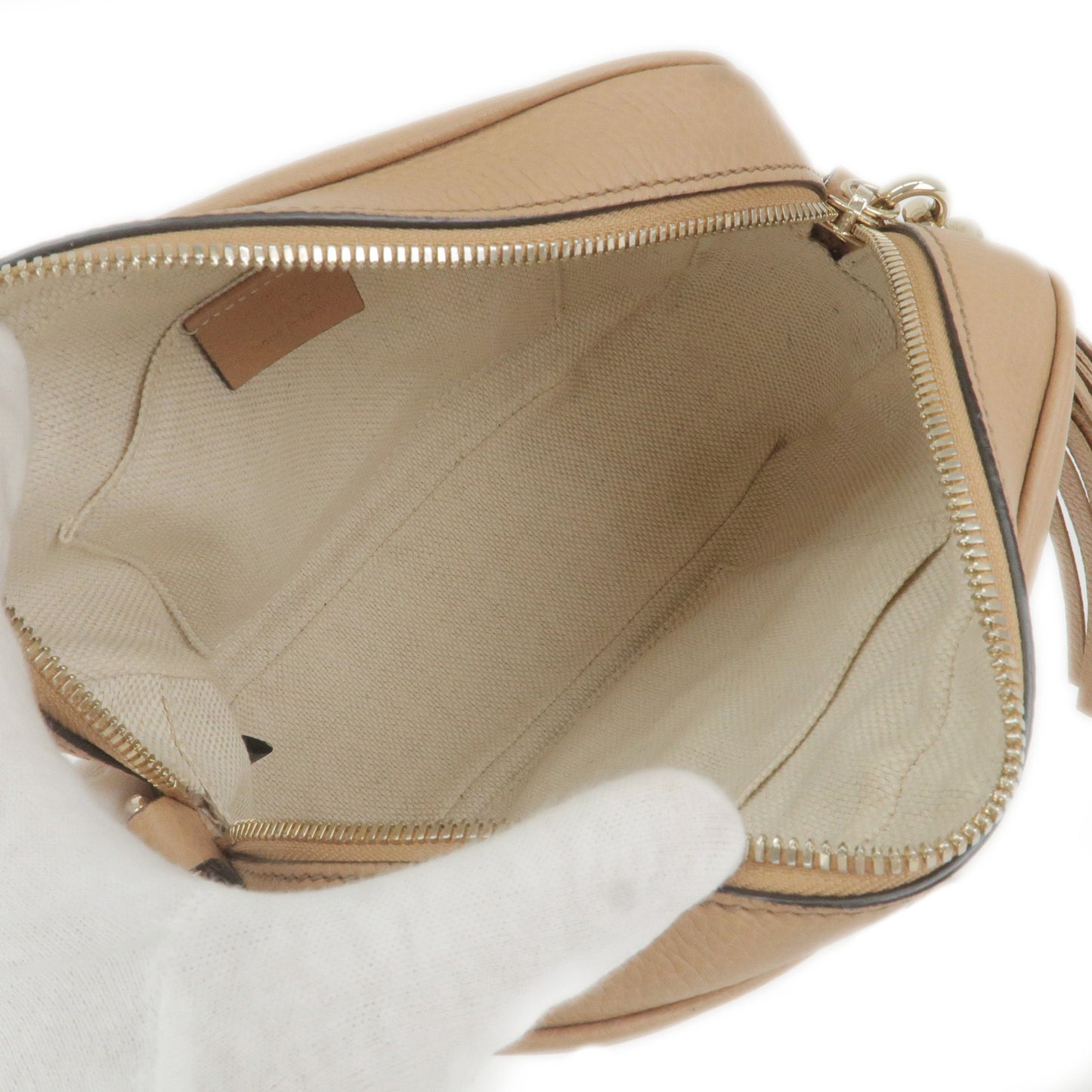 GUCCI SOHO Small Disco Leather Shoulder Bag Beige 308364