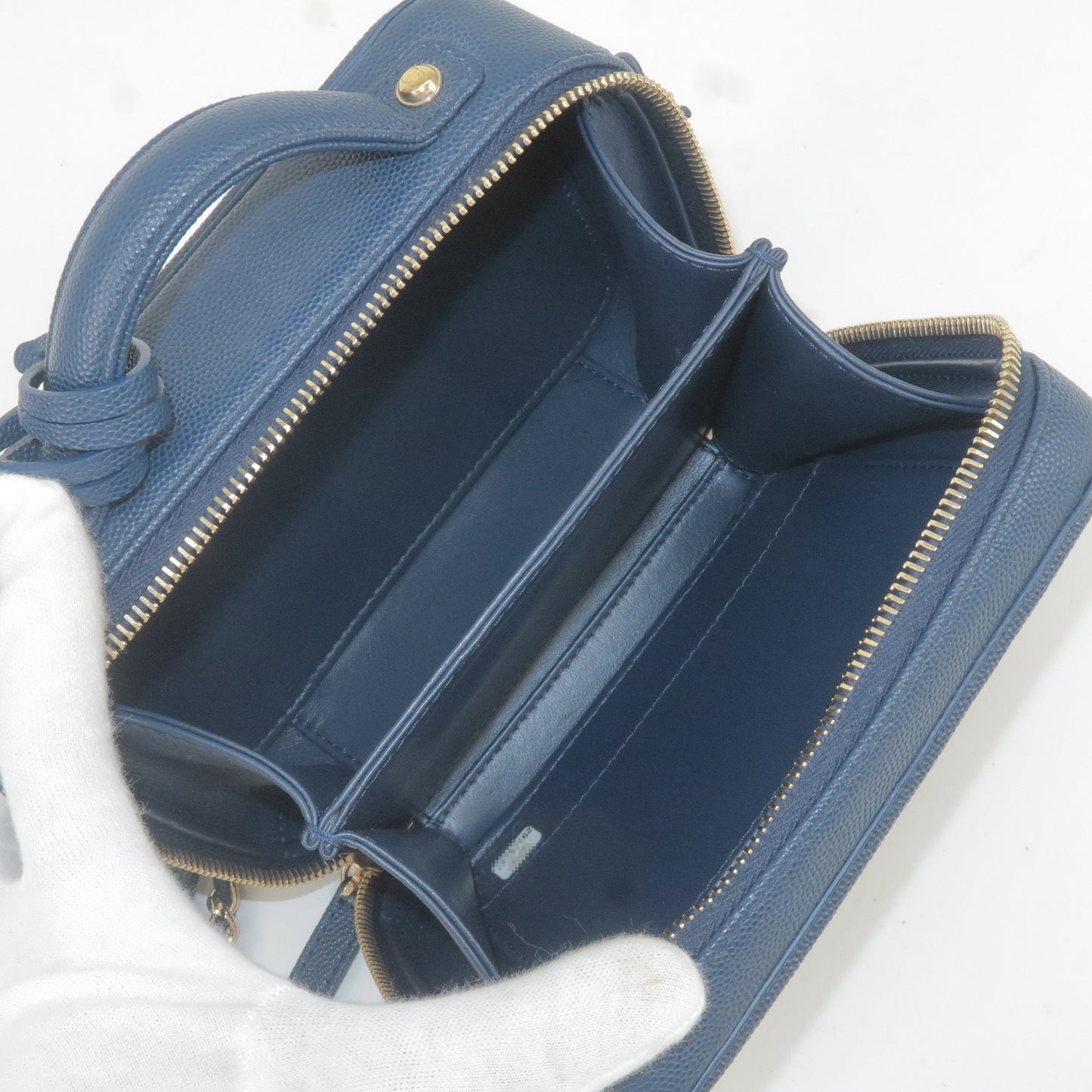 CHANEL CC Filigree Caviar Skin Vanity Case 2Way Bag Navy A93342