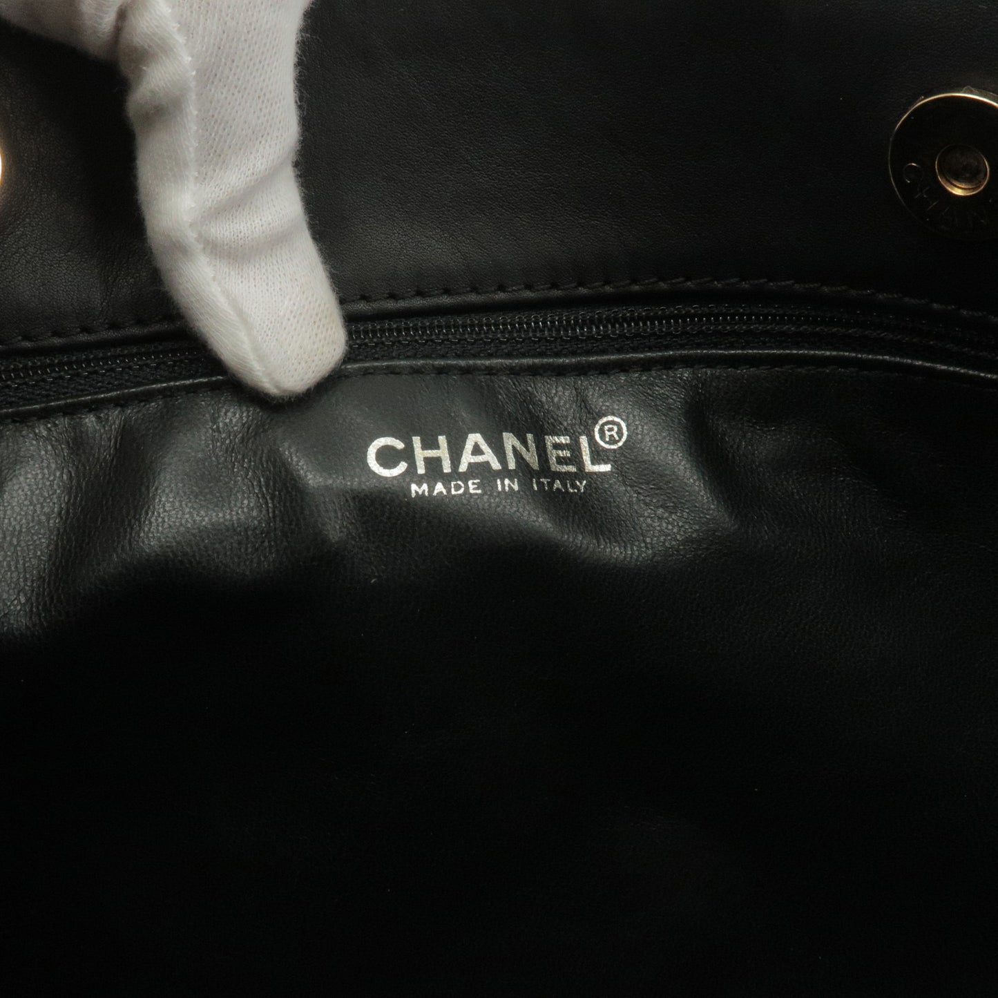 CHANEL Chocolate Bar Lamb Skin Chain Tote Bag Shoulder Bag Black
