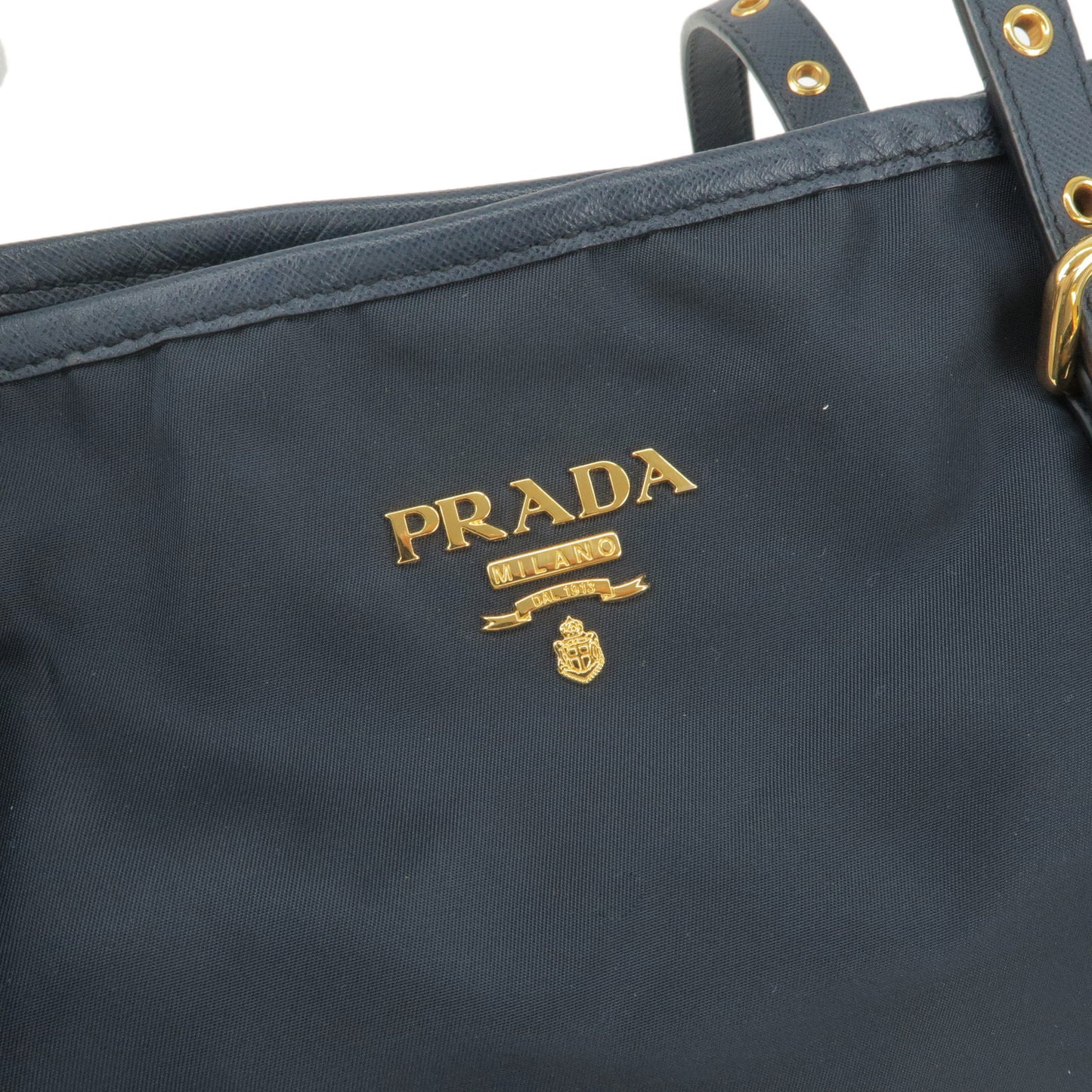 PRADA Logo Nylon Leather Tote Bag Shoulder Bag Navy BR4997