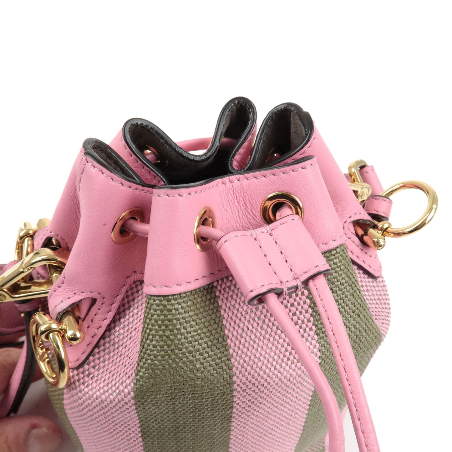 FENDI Pequin Raffia Leather Montresor Mini Bag Pink 8BS010