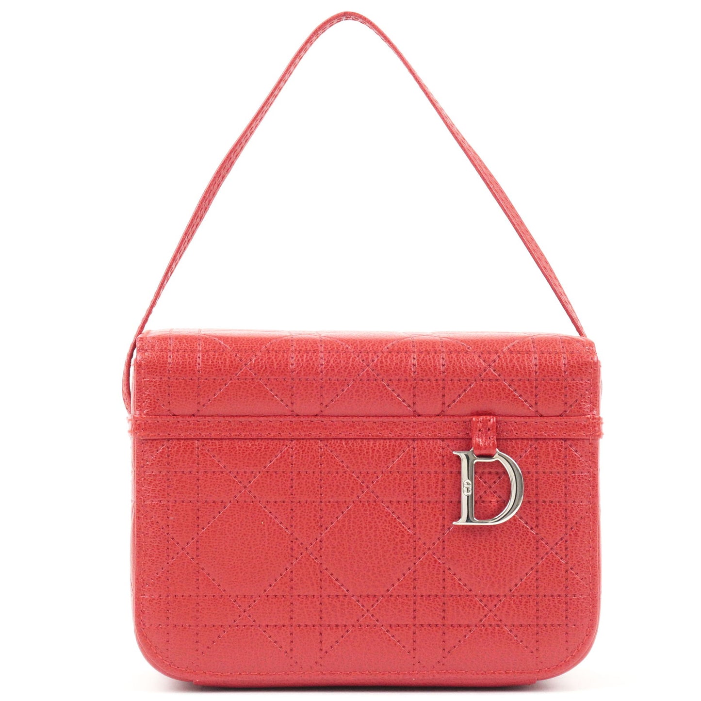 Christian-Dior-Cannage-Leather-Vanity-Bag-Mini-Hand-Bag-Red