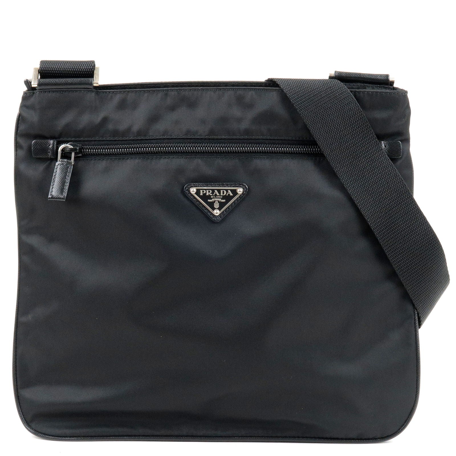 PRADA-Logo-Nylon-Leather-Shoulder-Bag-NERO-Black-VA0563