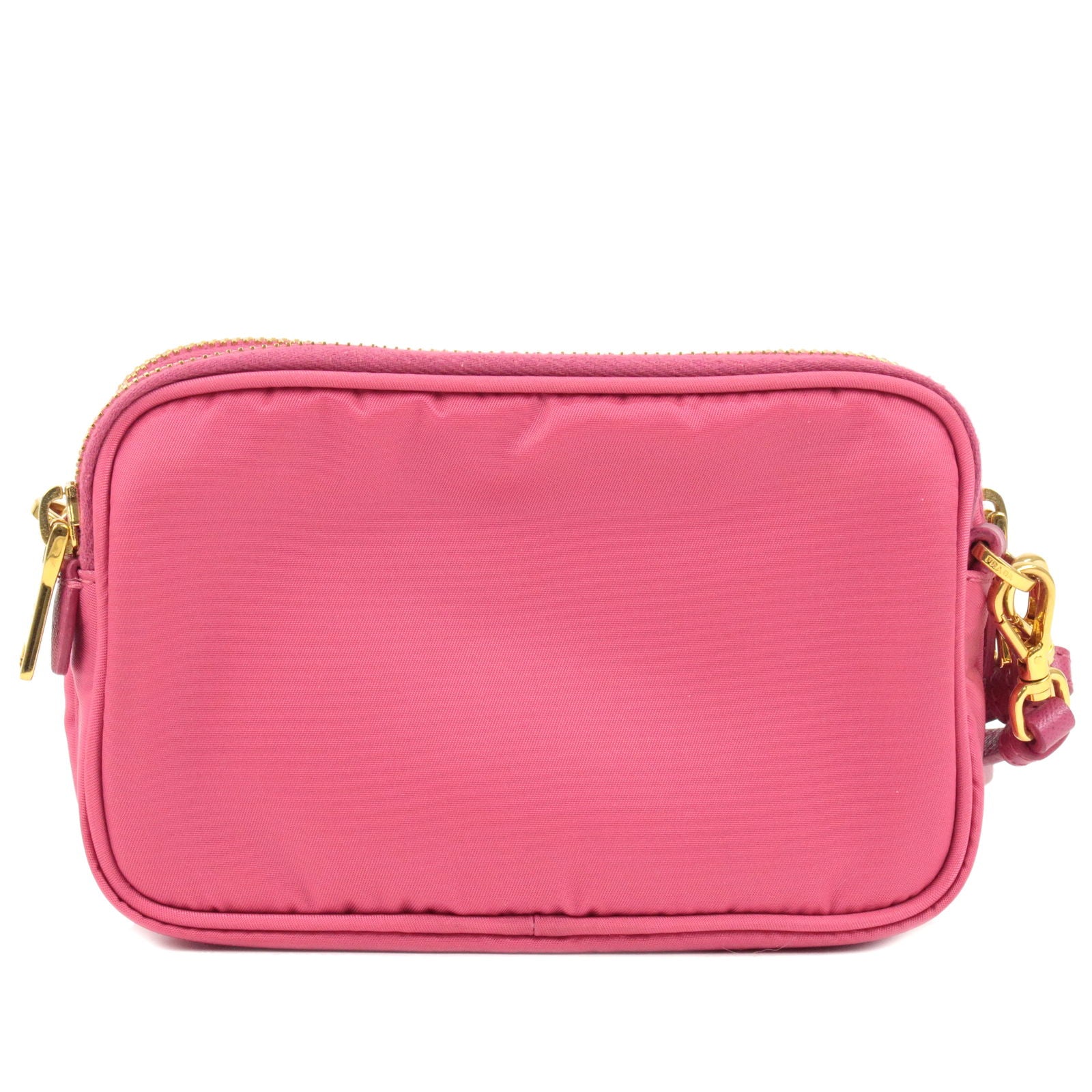 PRADA bright pink Tessuto nylon gold logo crossbody camera bag