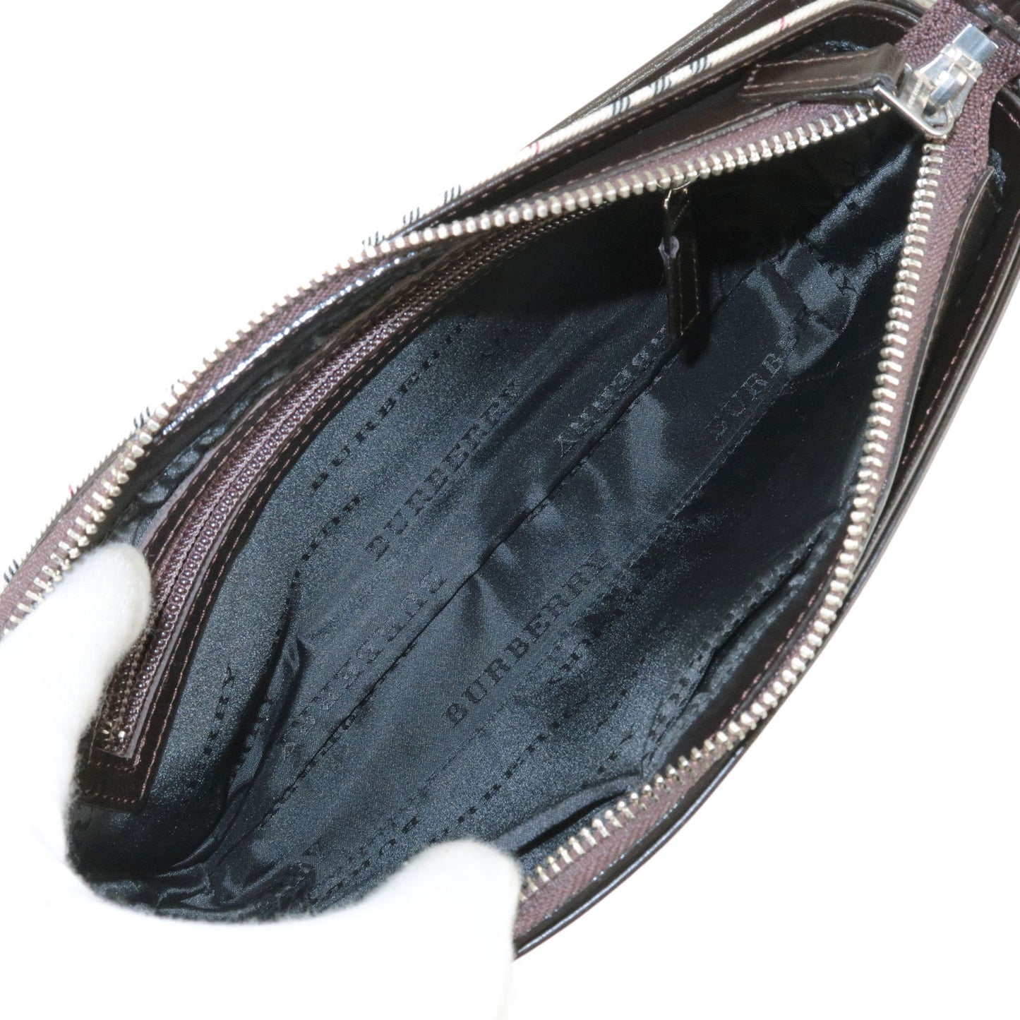 BURBERRY Nova Plaid Canvas Leather Hand Bag Beige Dark Brown