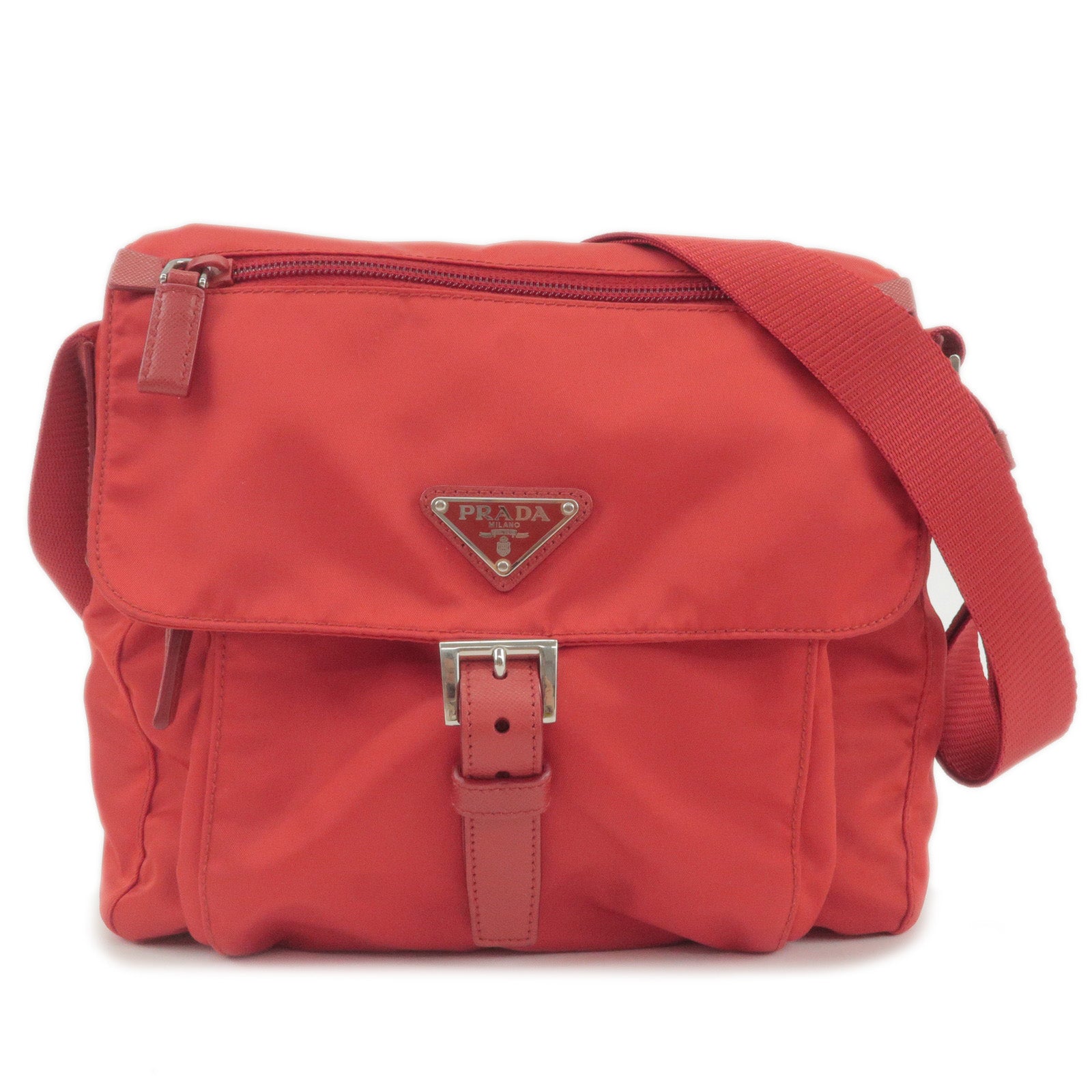 PRADA-Logo-Nylon-Leather-Shoulder-Bag-Cross-Body-Bag-Red