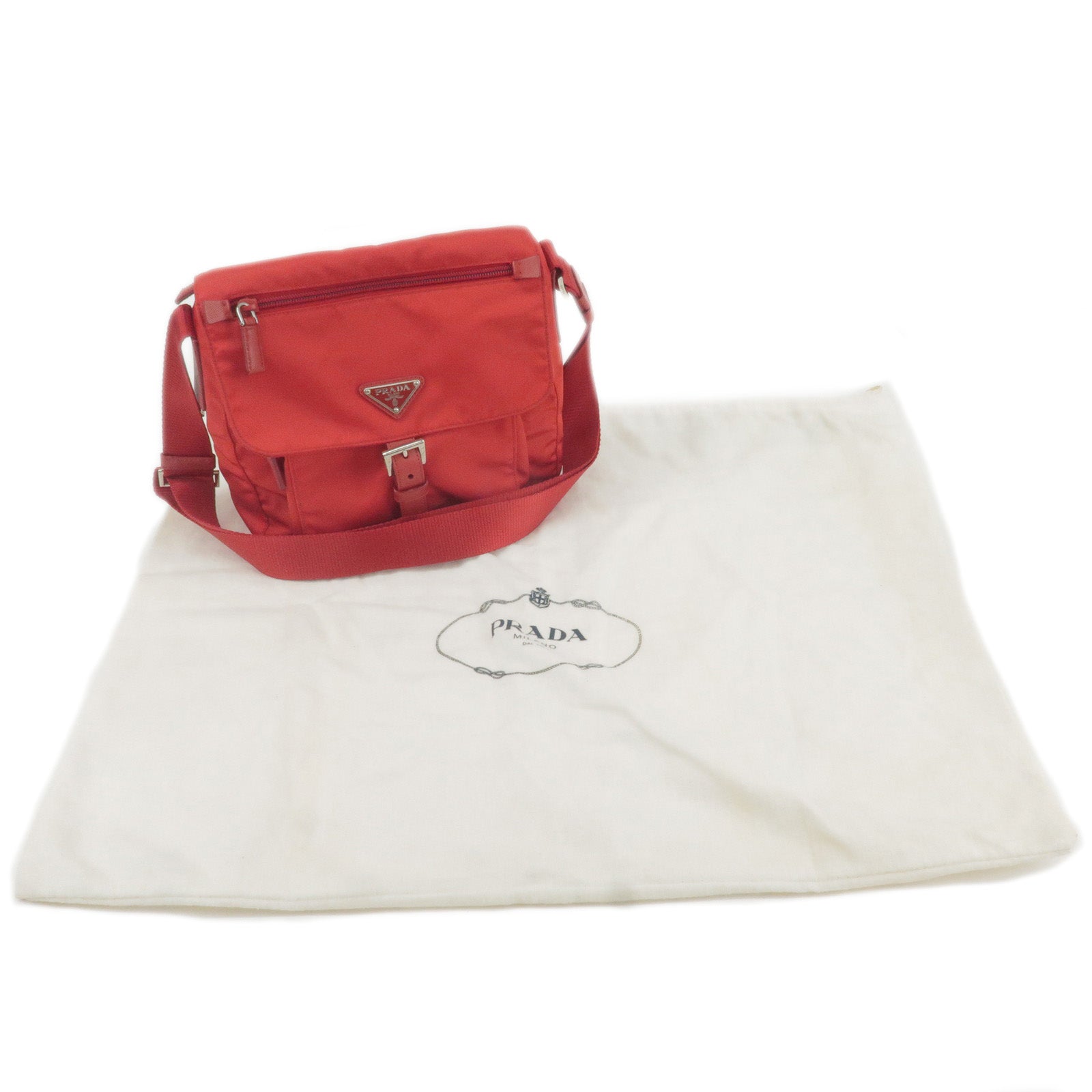 Prada Tessuto Saffiano-Trimmed Logo Messenger Bag - Red Crossbody