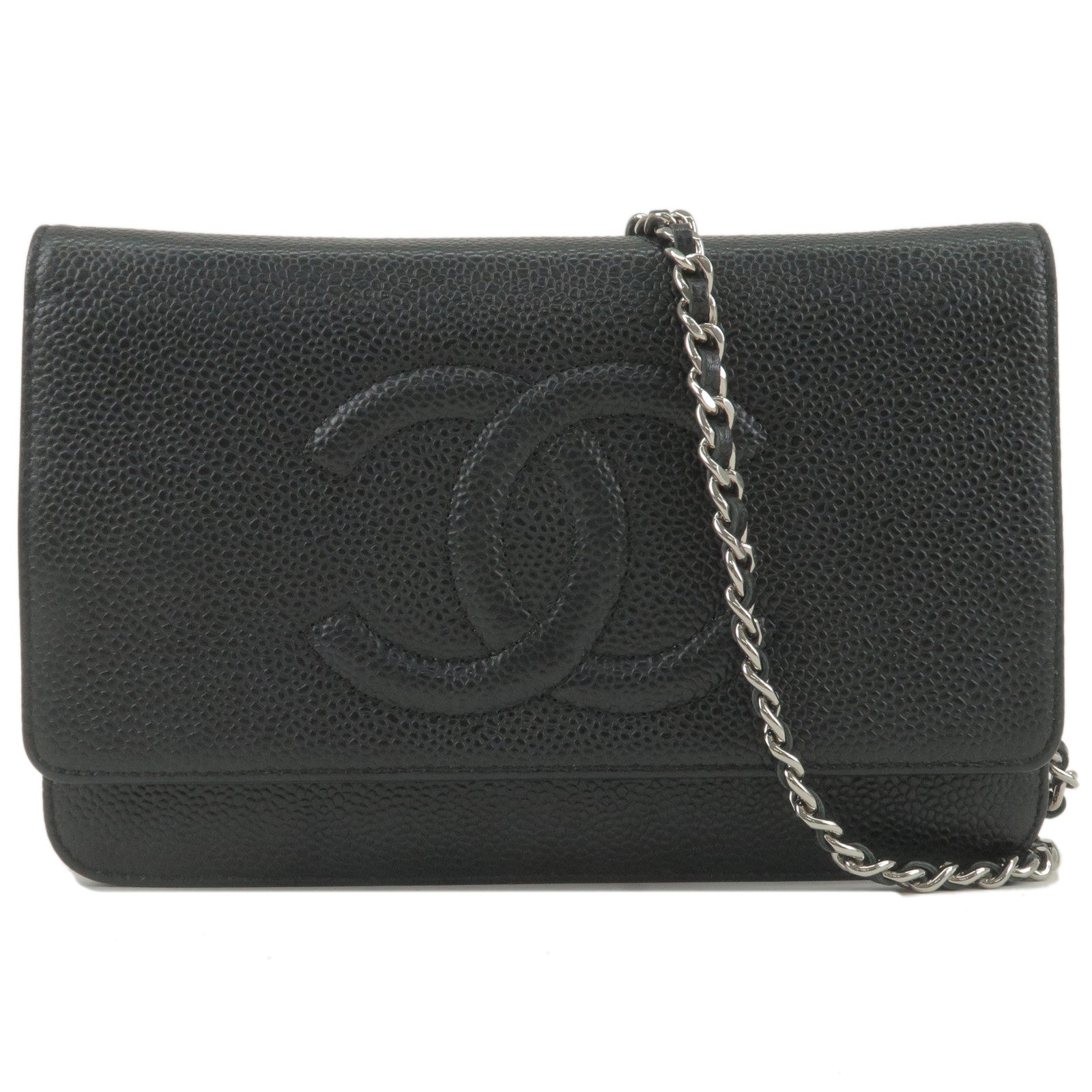 Chanel Black Quilted Caviar Wallet on Chain Gold Hardware, 2012 (Like New), Womens Handbag