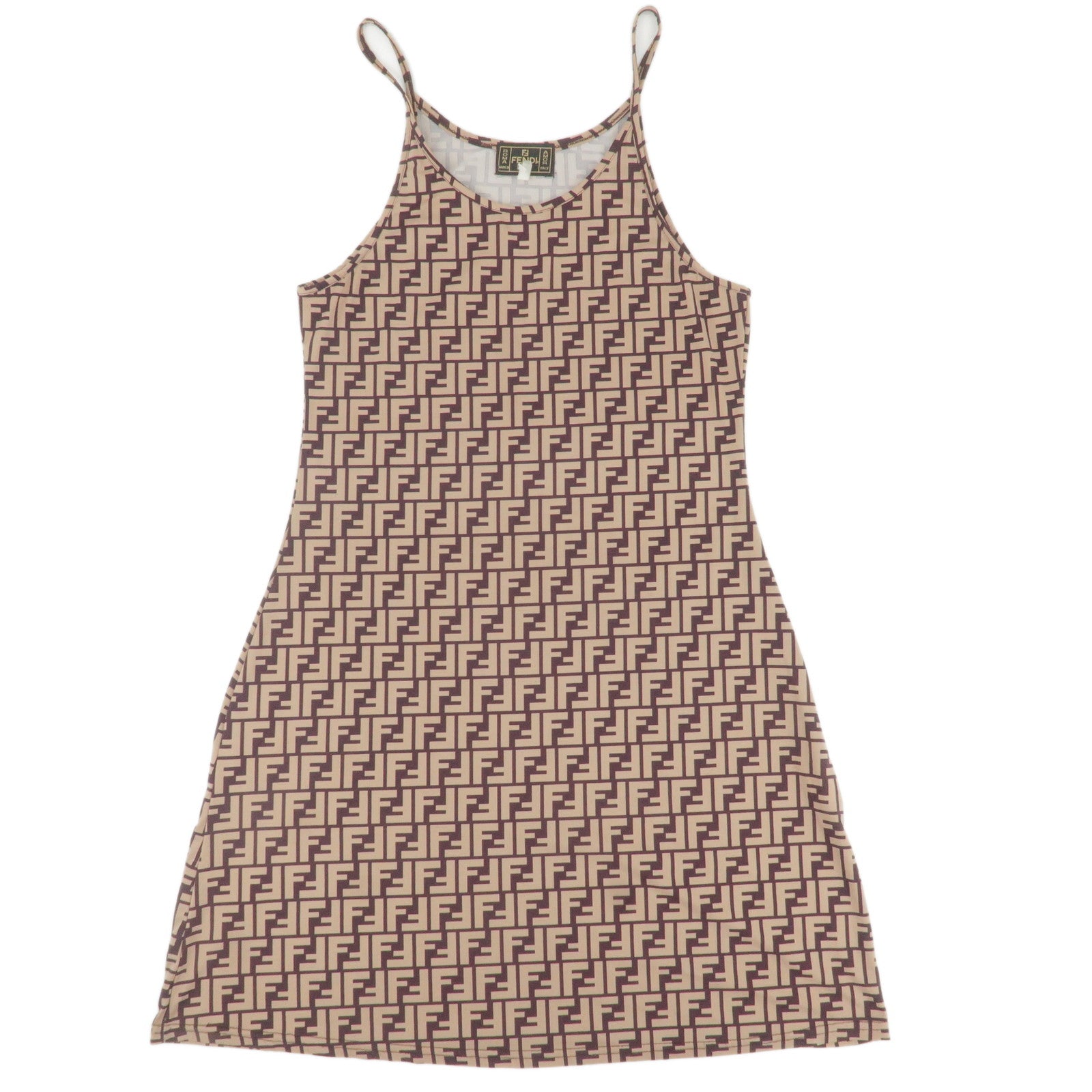 FENDI-Zucca-Dress-Cotton-Spandex-Size-38-Beige-Brown