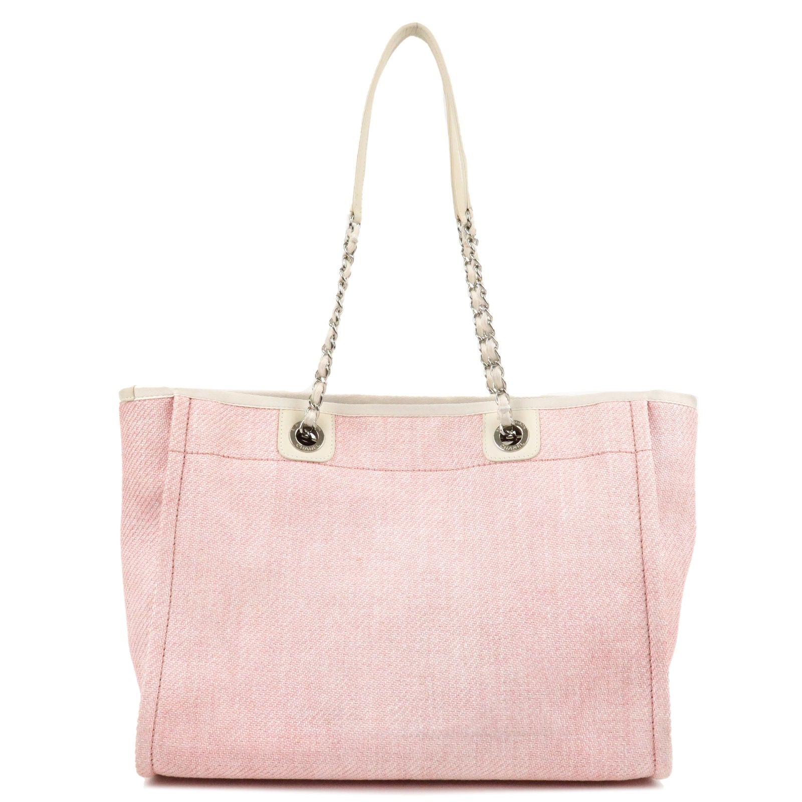 CHANEL-Deauville-Canvas-Leather-Chain-Tote-Bag-Pink-White-A67001