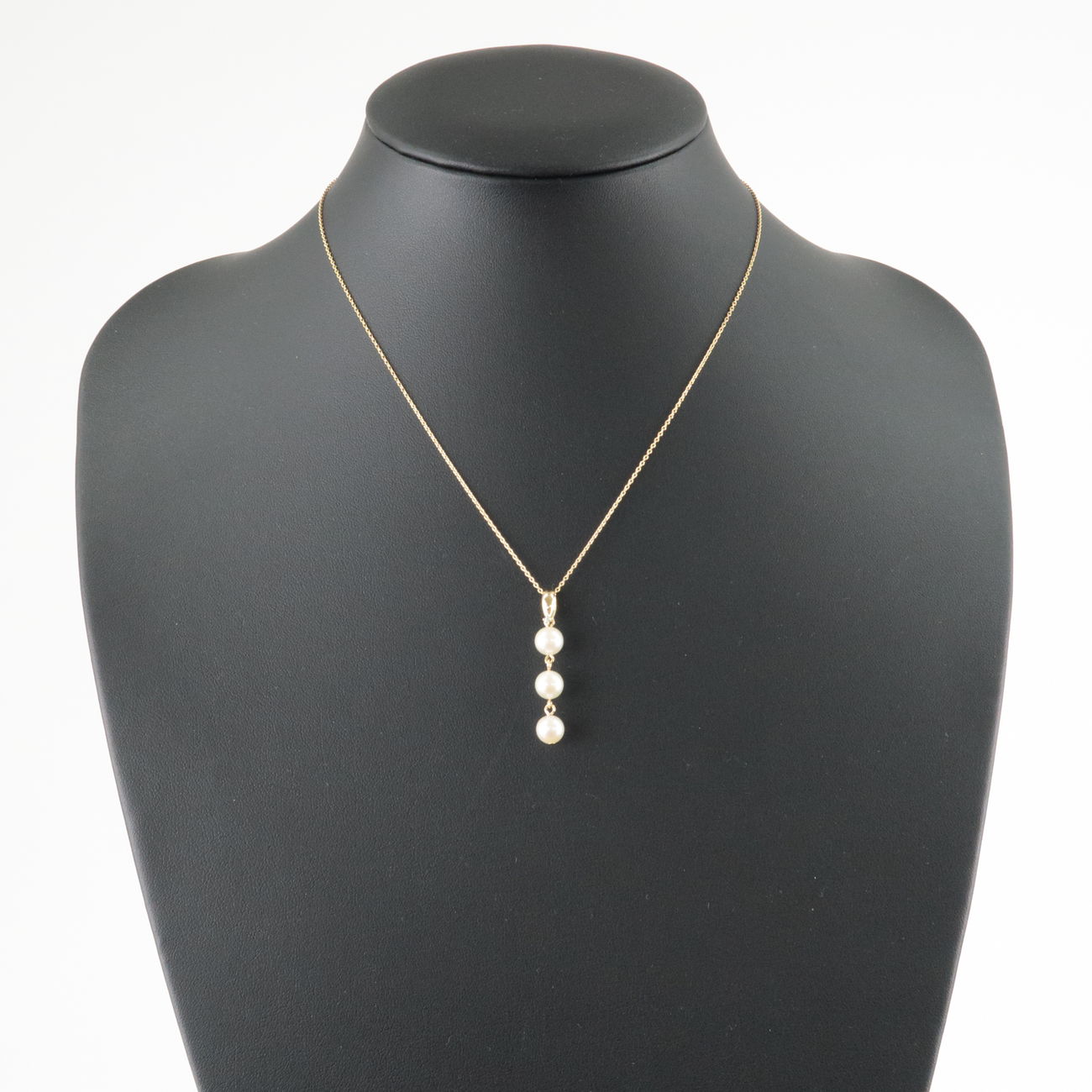 TASAKI 3P Pearl Diamond Necklace 0.01ct K18YG 750YG Yellow Gold