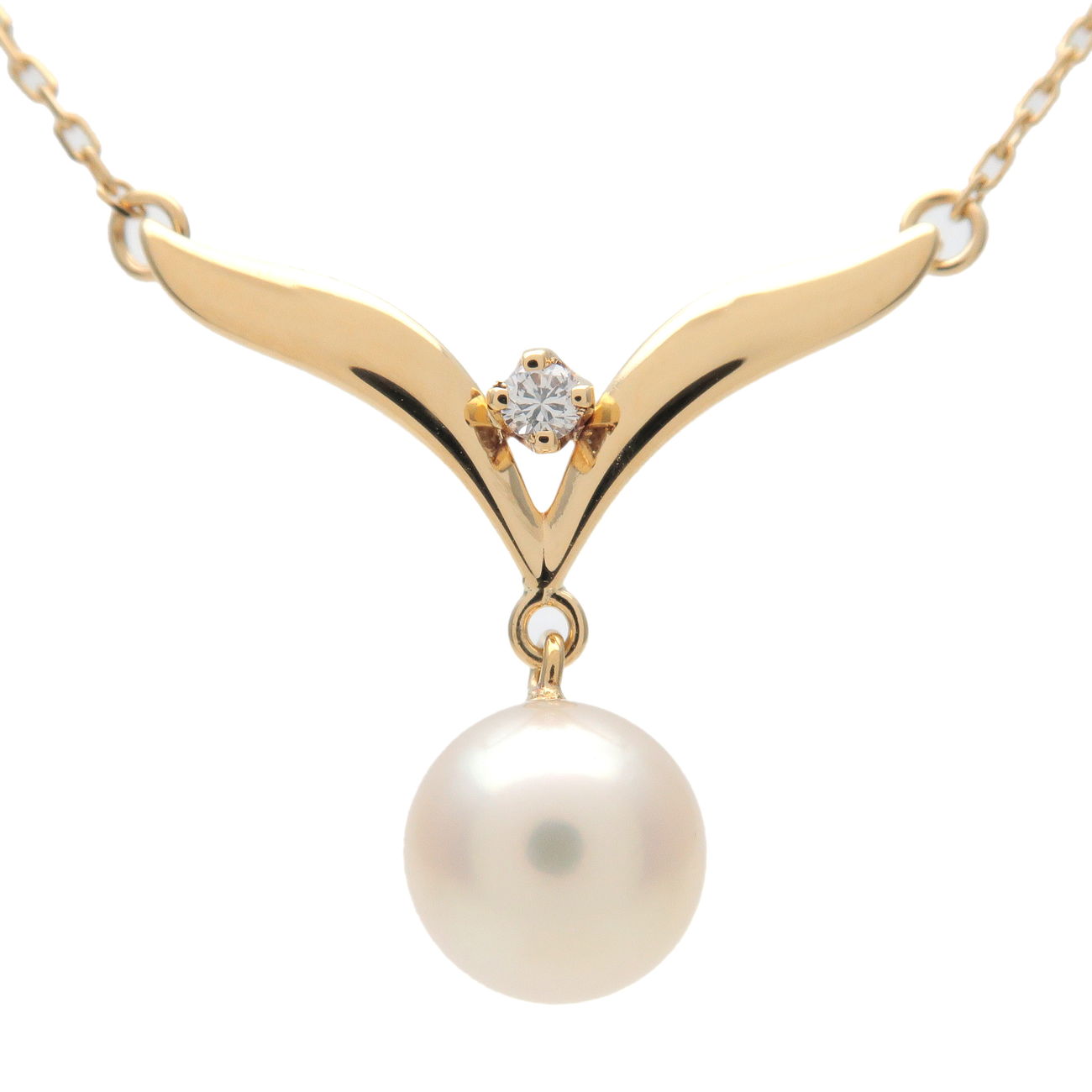 MIKIMOTO-Pearl-Diamond-Necklace-K18YG-750-Yellow-Gold