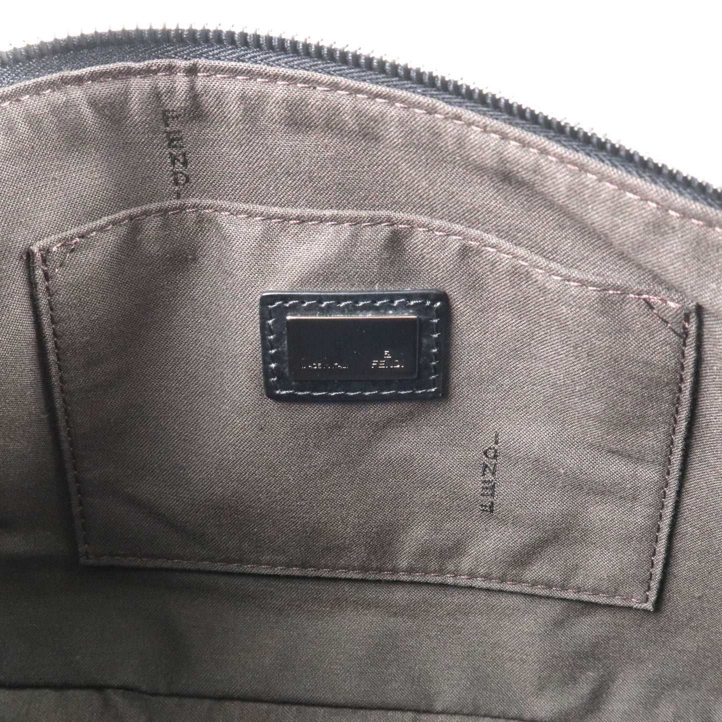 FENDI Zucchino Canvas Leather Shoulder Bag Black 8BR444