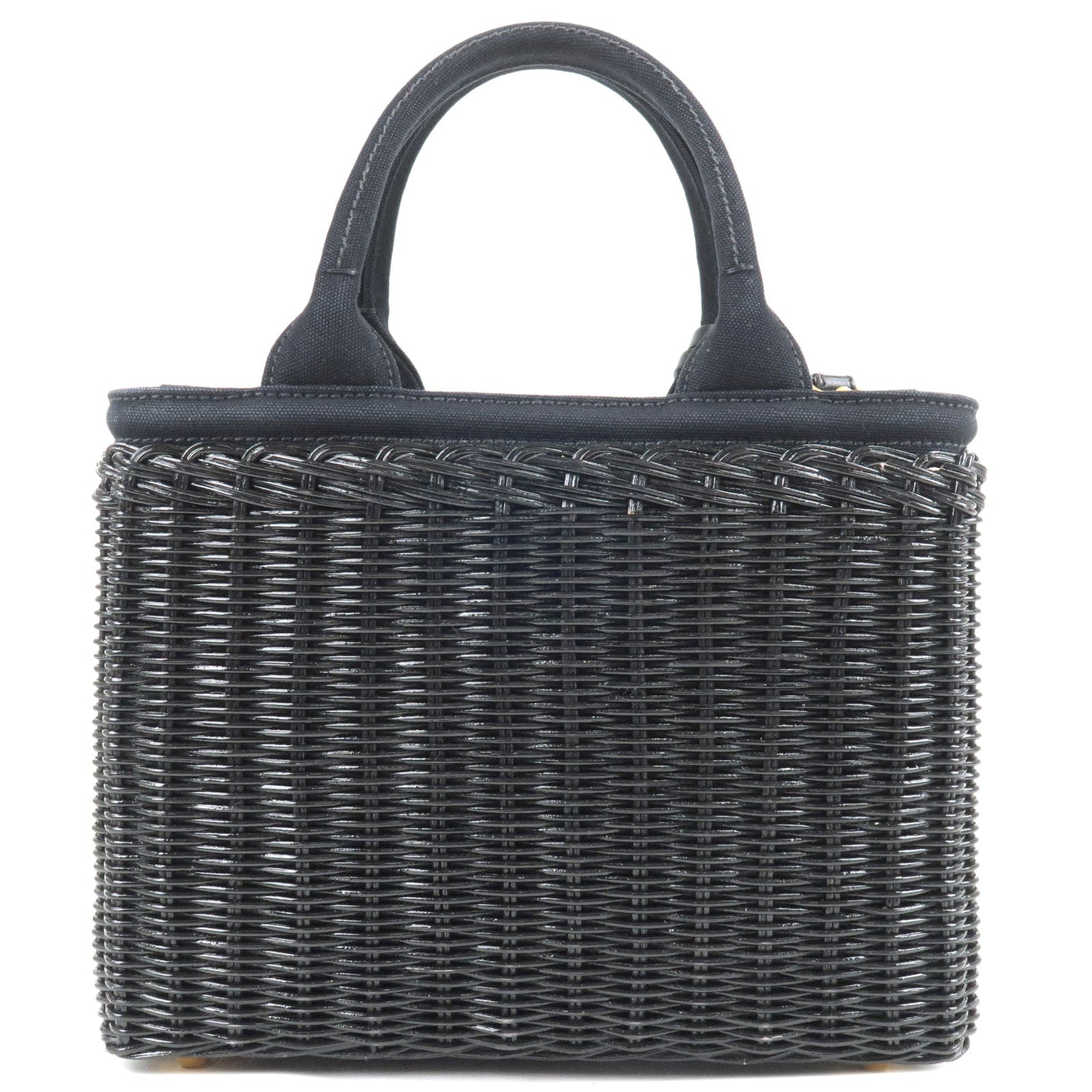 PRADA Wicker Canvas 2Way Basket Bag Hand Bag Black 1BG835 dct