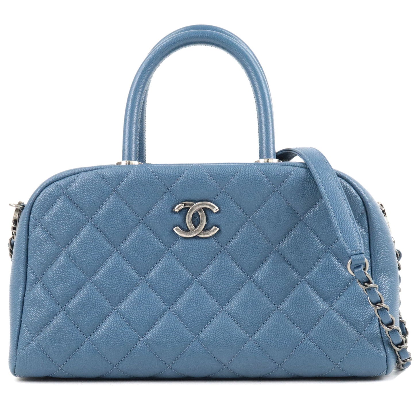 CHANEL Matelasse Coco Handle 2WAYHandbag Size Metalic Blue Caviar Leather  Me