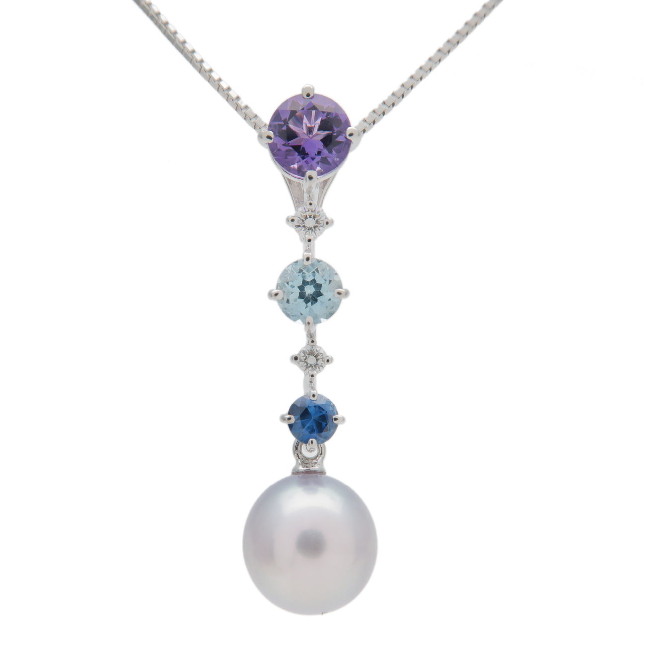 TASAKI-Pearl-Diamond-Color-Stones-Necklace-0.05ct-750WG