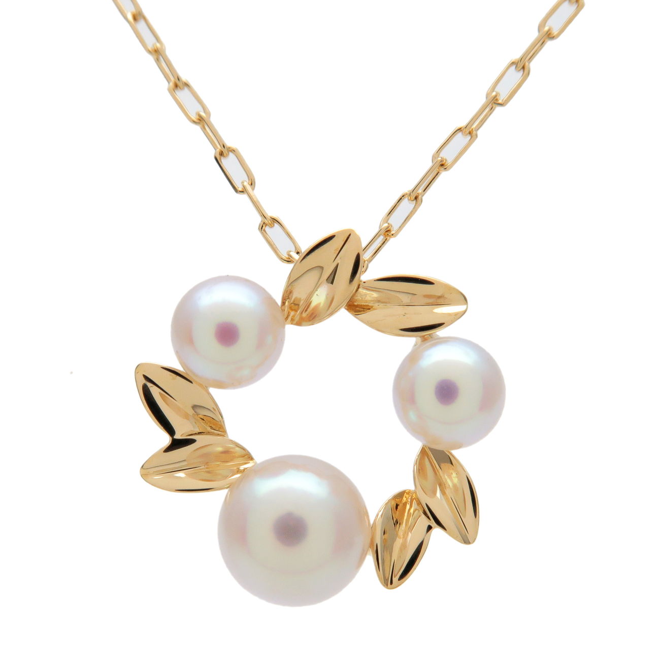 MIKIMOTO-3P-Pearl-Diamond-Necklace-K18YG-750YG-Yellow-Gold