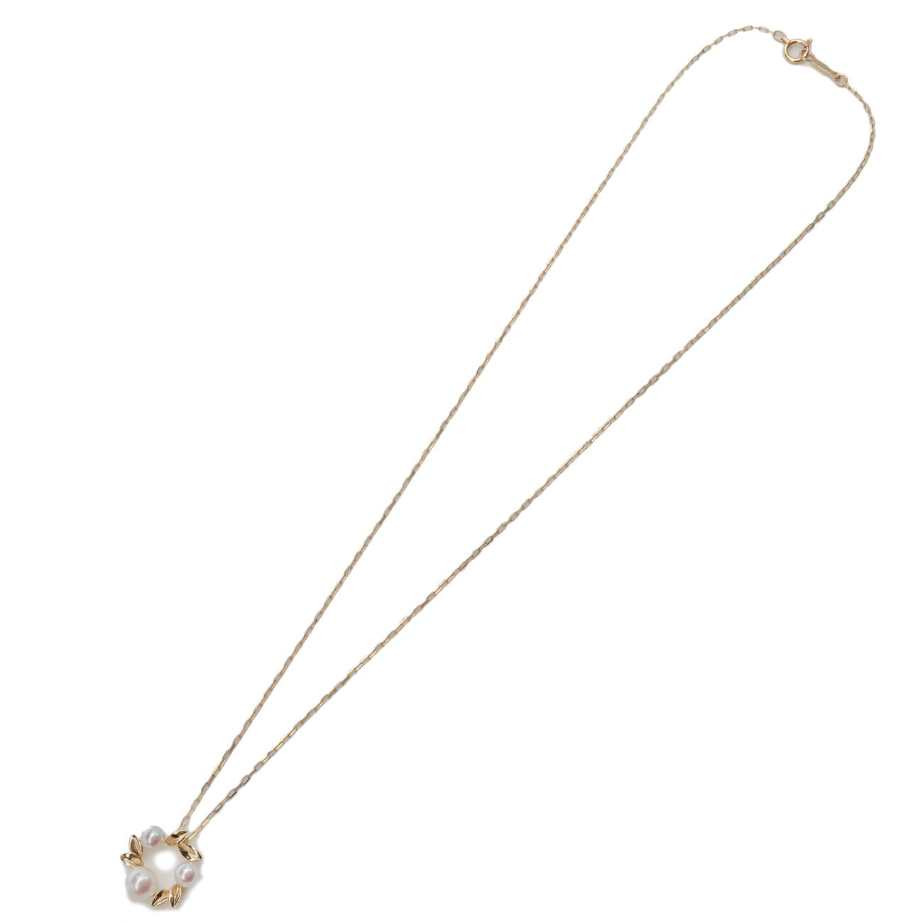 MIKIMOTO 3P Pearl Diamond Necklace K18YG 750YG Yellow Gold