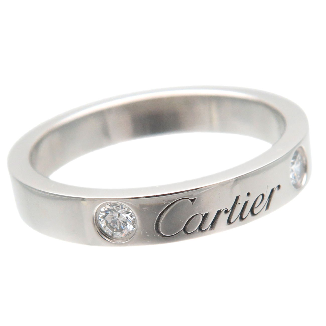 Cartier Engraved 2P Diamond Ring PT950 #48 US4.5 EU48 HK9.5