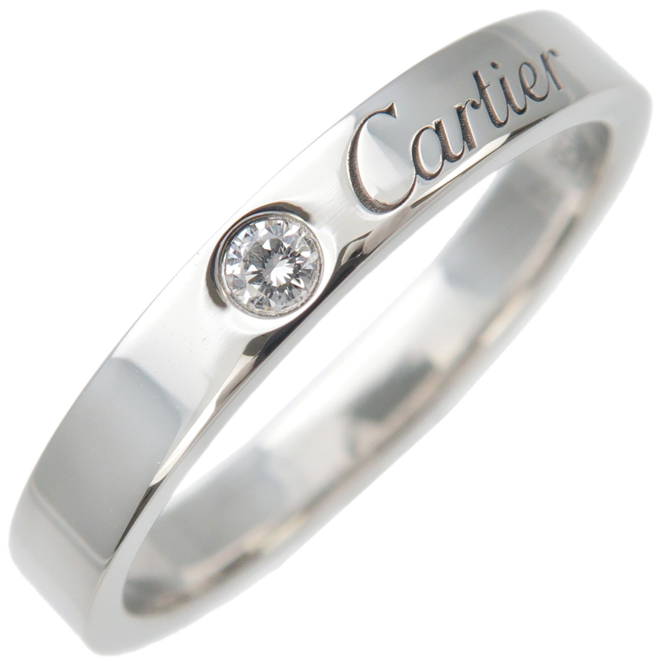 Cartier-Engraved-1P-Diamond-Ring-950-Platinum-#55-US7-7.5-EU55