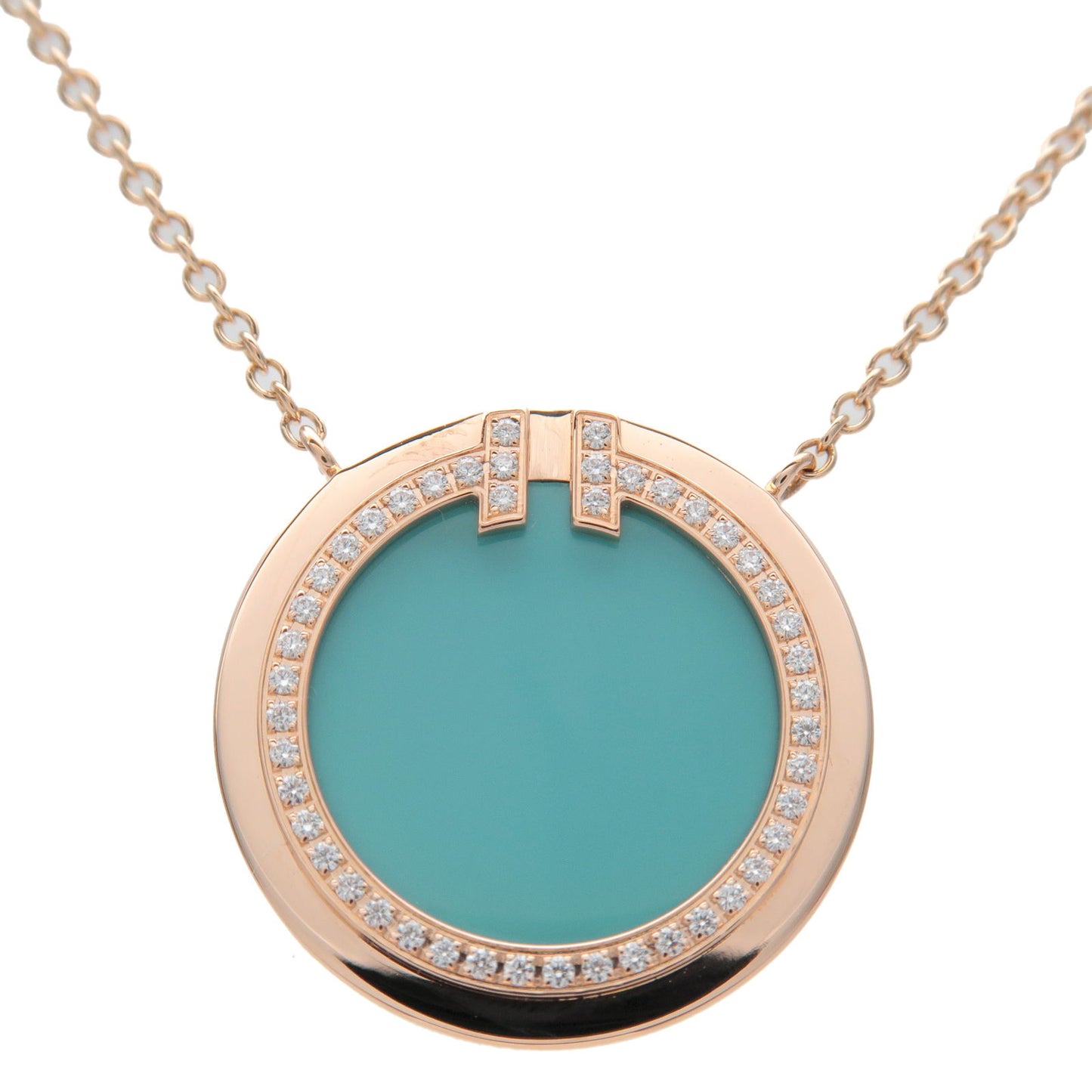 Tiffany&Co.-T-TWO-Circle-Diamond-Turquoise-Necklace-K18PG-750PG