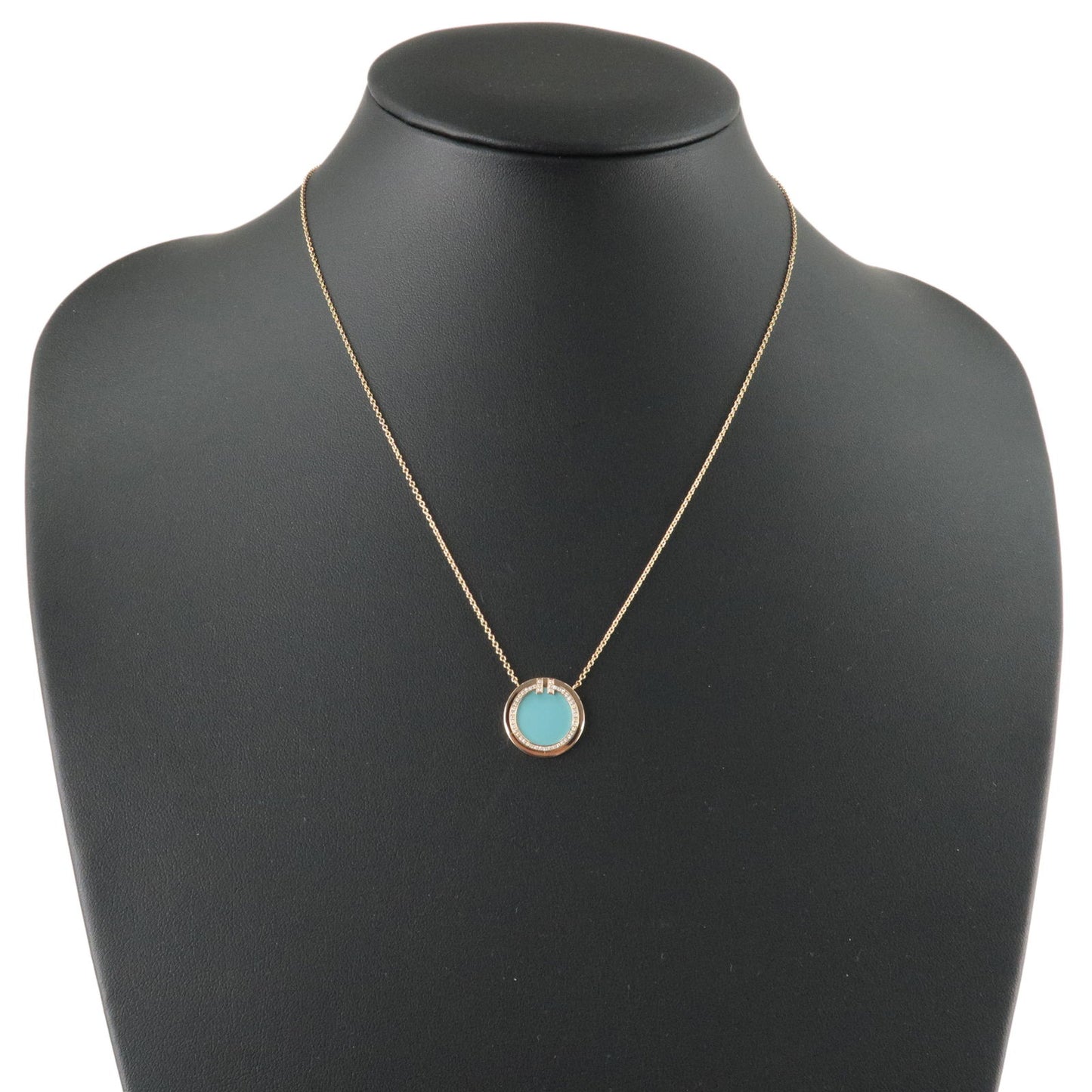 Tiffany&Co. T TWO Circle Diamond Turquoise Necklace K18PG 750PG