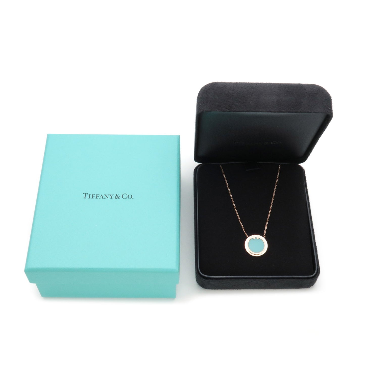 Tiffany&Co. T TWO Circle Diamond Turquoise Necklace K18PG 750PG
