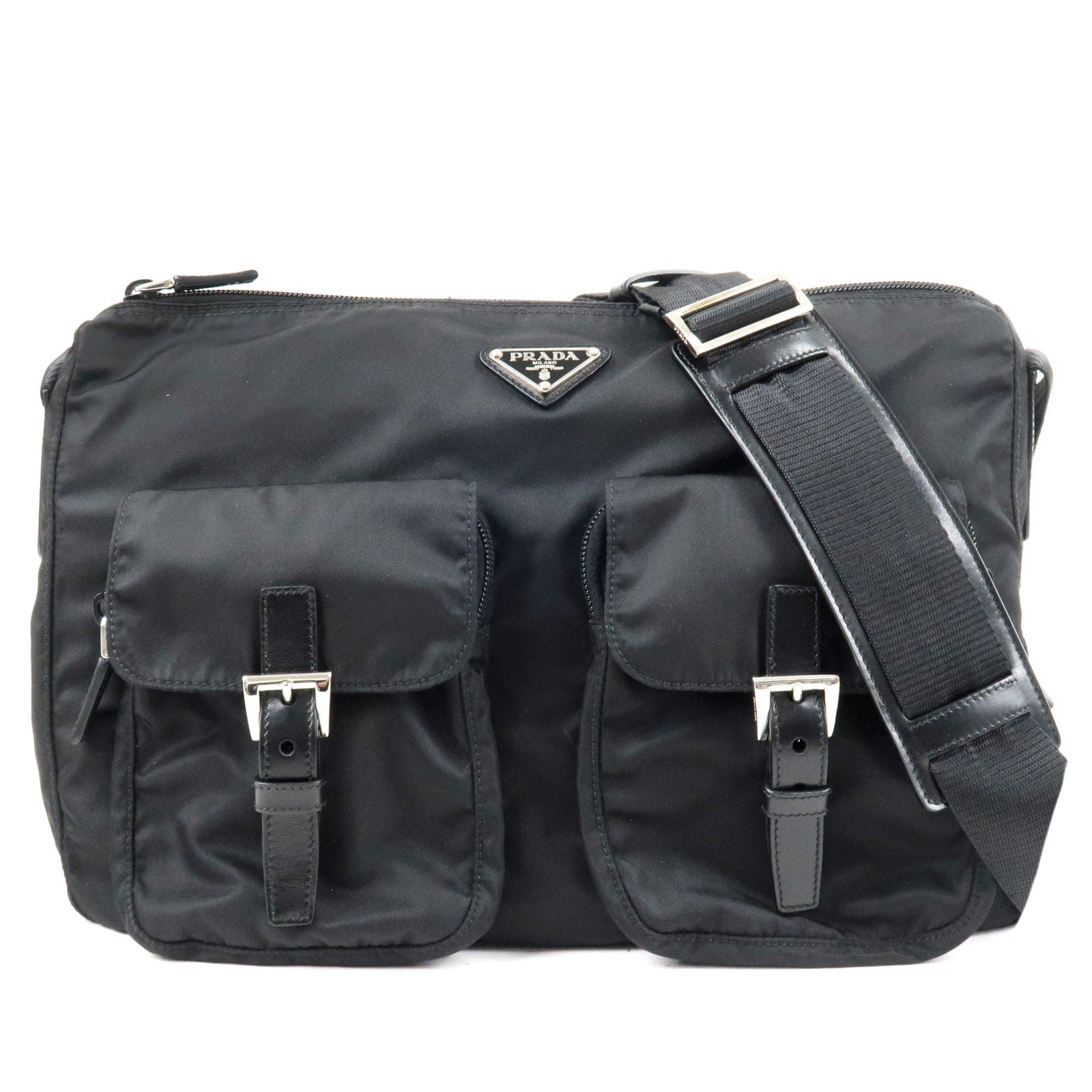 PRADA-Logo-Nylon-Leather-Shoulder-Bag-NERO-Black-BT0644