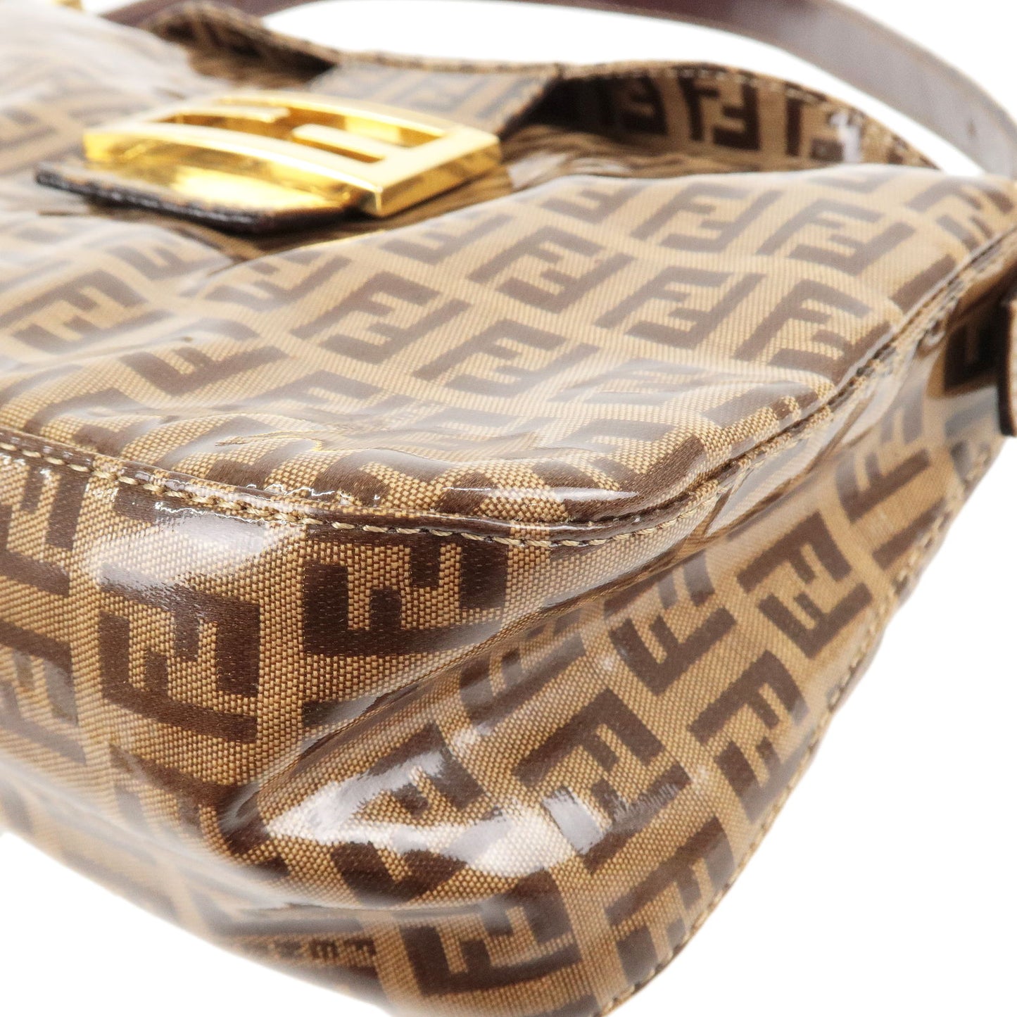 FENDI Zucchino Coating Canvas Leather Shoulder Bag 26725