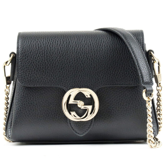 GUCCI-Interlocking-G-Leather-Chain-Shoulder-Bag-Black-607720