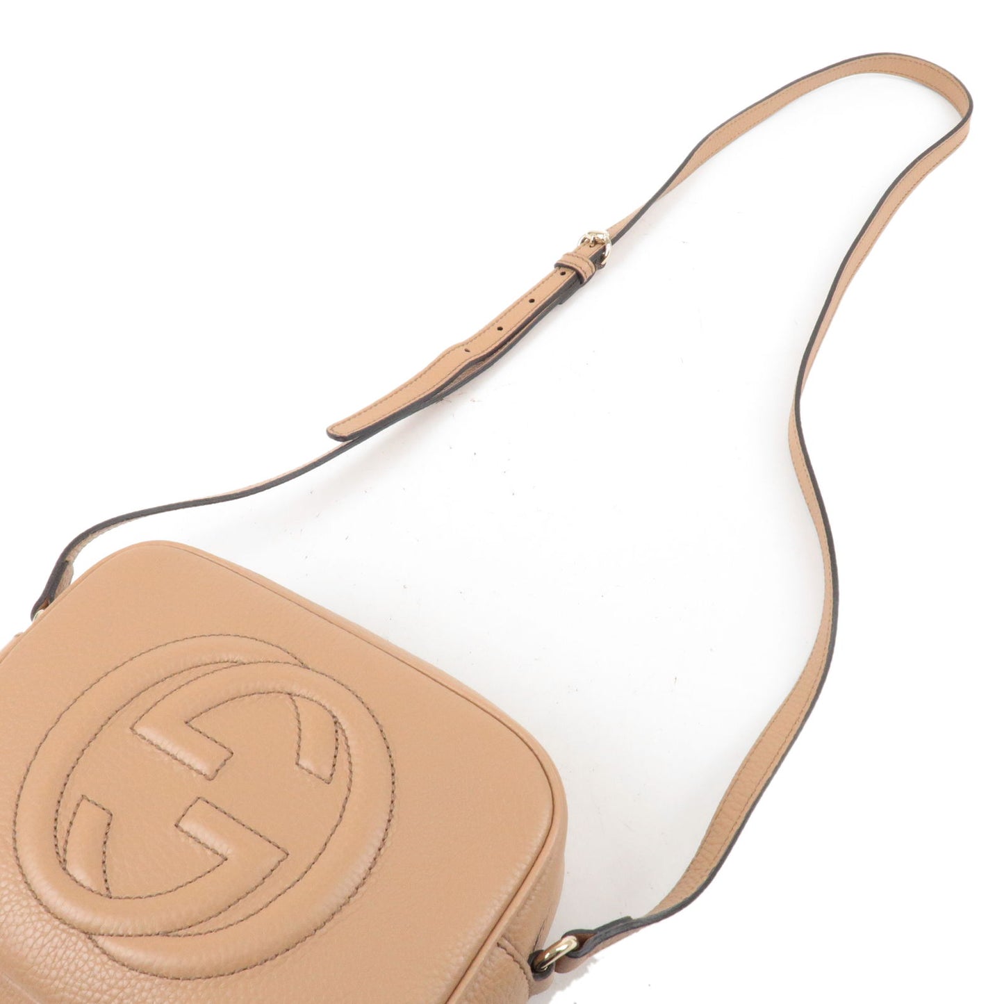 GUCCI SOHO Logo Leather Crossbody Shoulder Bag Beige 308364