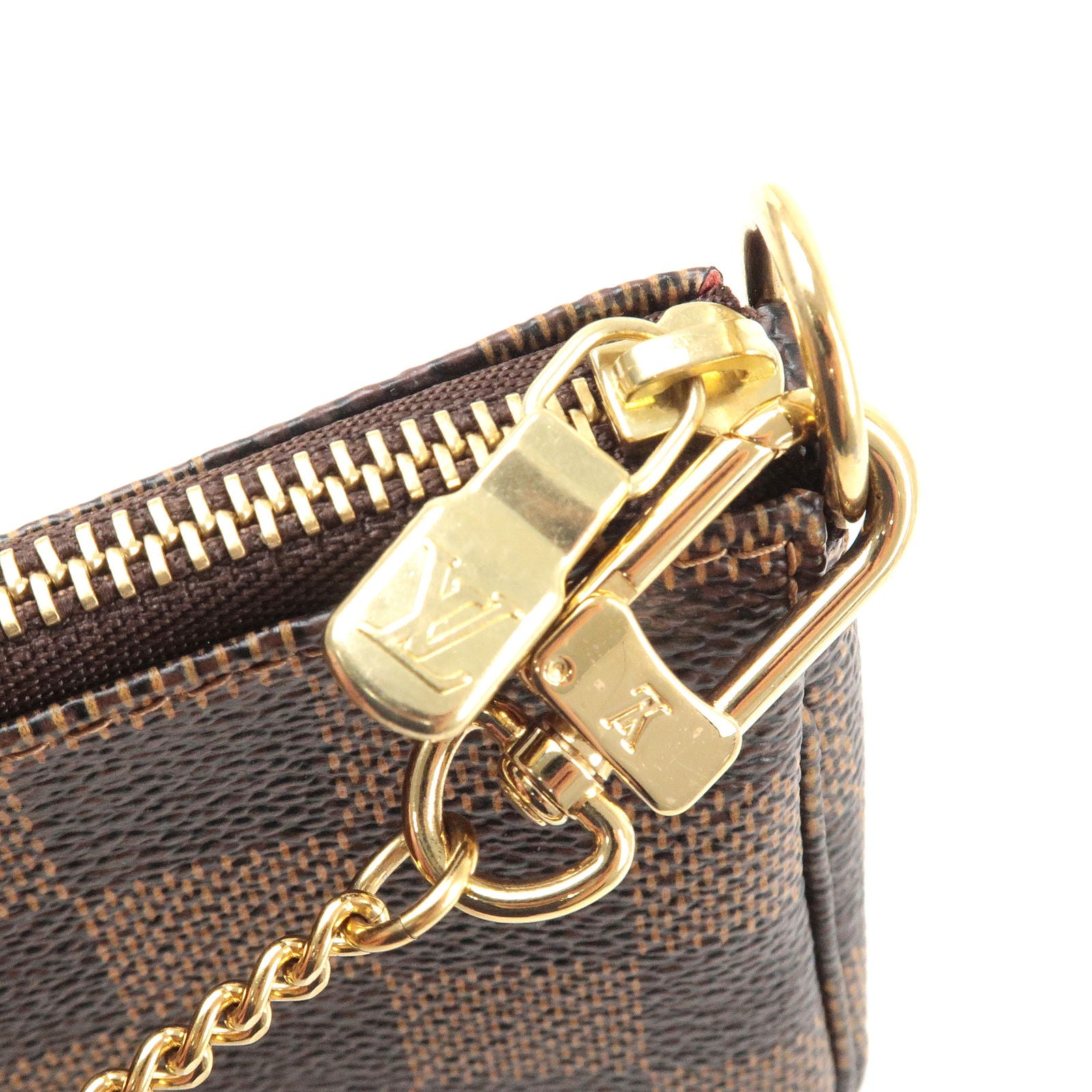 LOUIS VUITTON Monogram Mini Pochette Accessoires Gold Buckle Chain Shoulder  Bag Brown