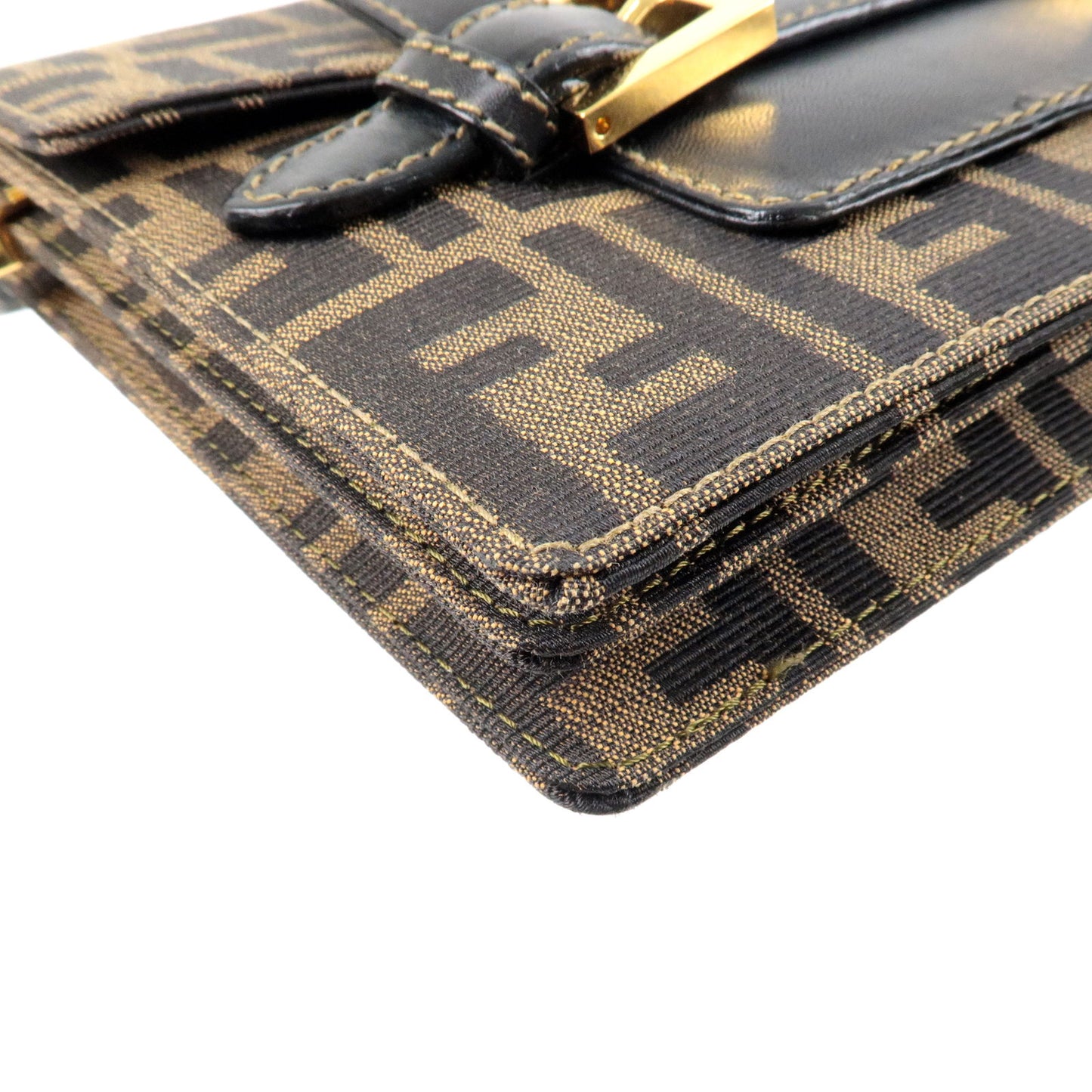 FENDI Zucca Canvas Leather Crossbody Bag Khaki Black 15079