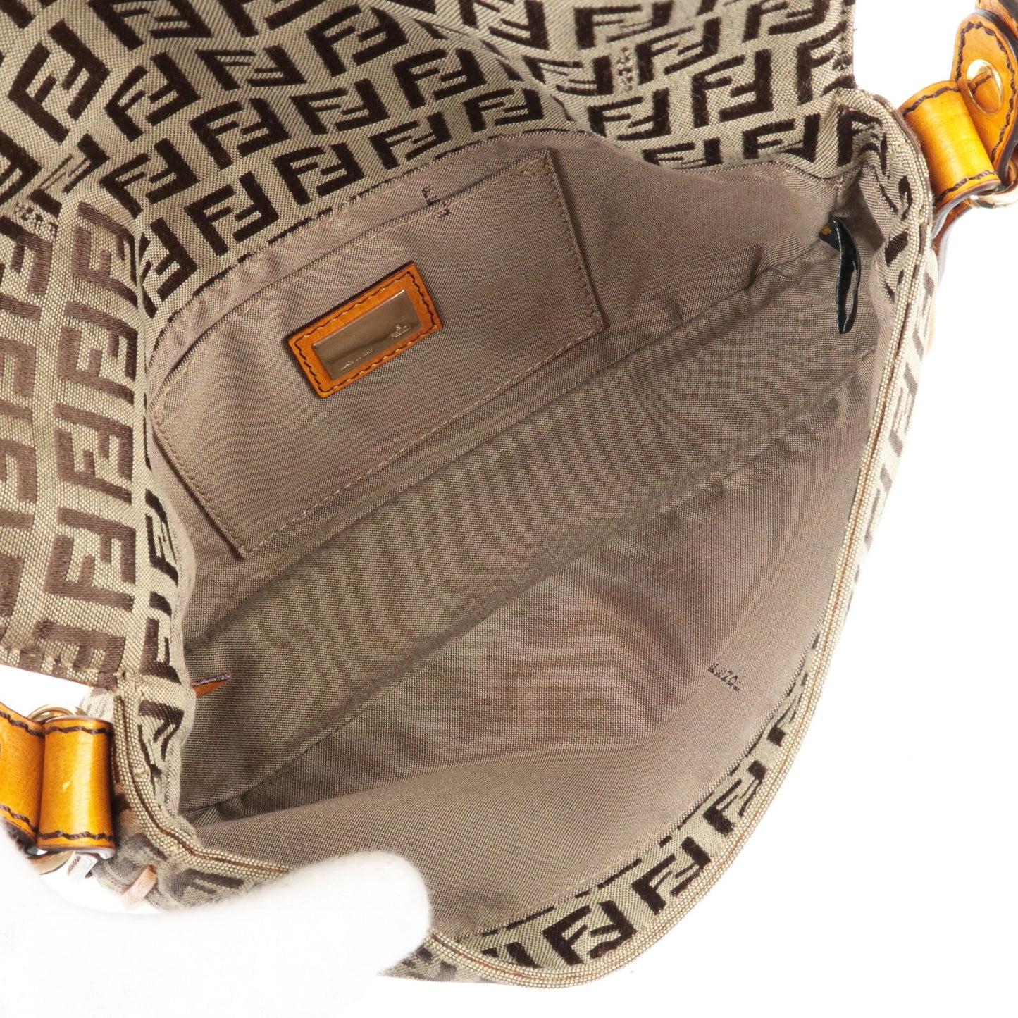 FENDI Zucchino Canvas Leather Shoulder Bag Beige Brown 8BT101