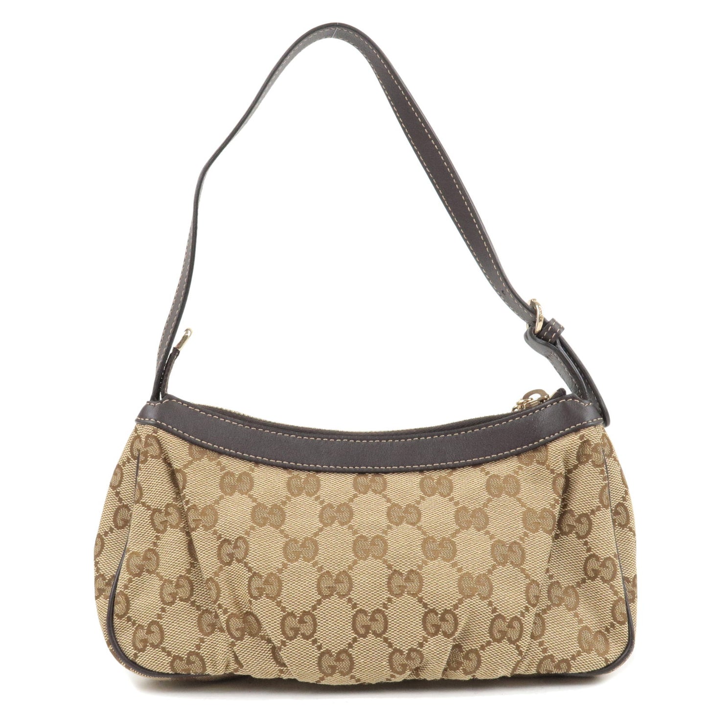 GUCCI Lovely GG Canvas Leather Hand Bag Pouch Beige Brown 245938