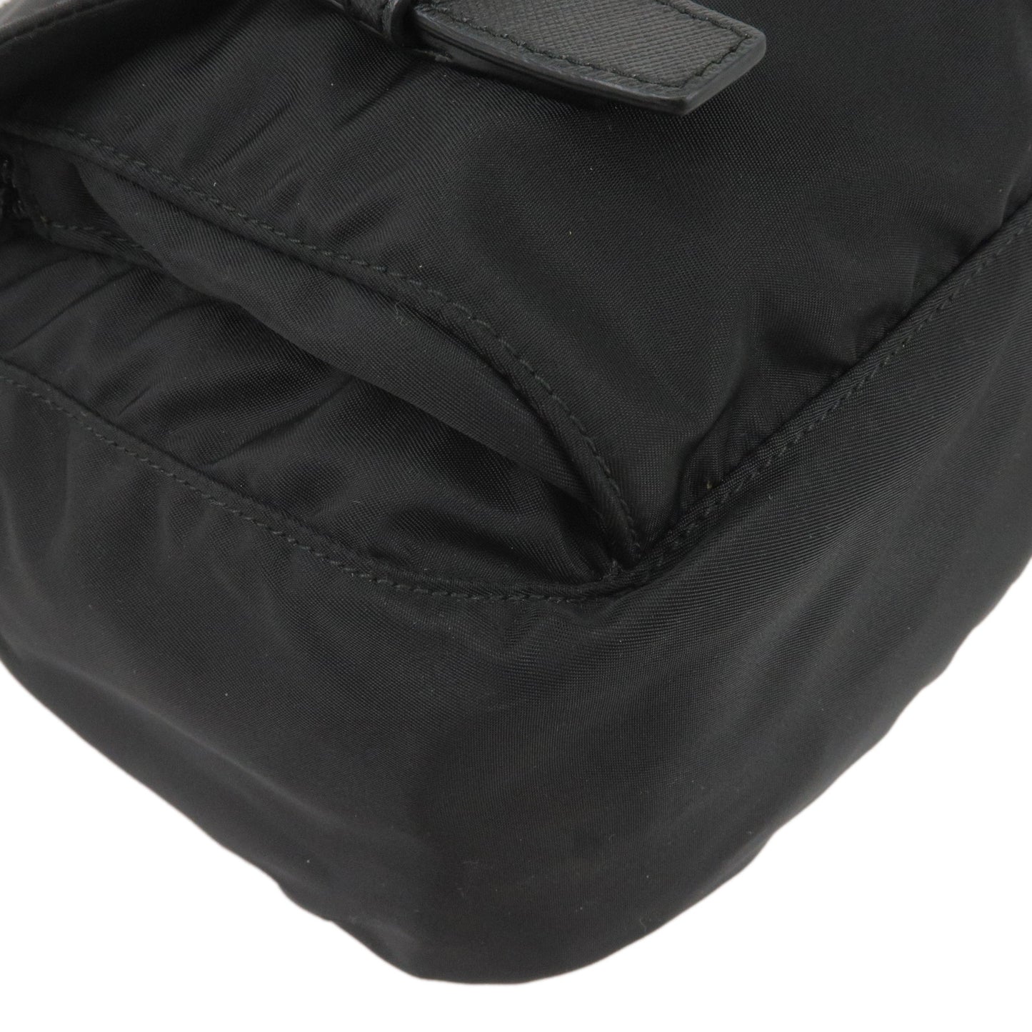 PRADA Logo Nylon Leather Crossbody Shoulder Bag NERO Black