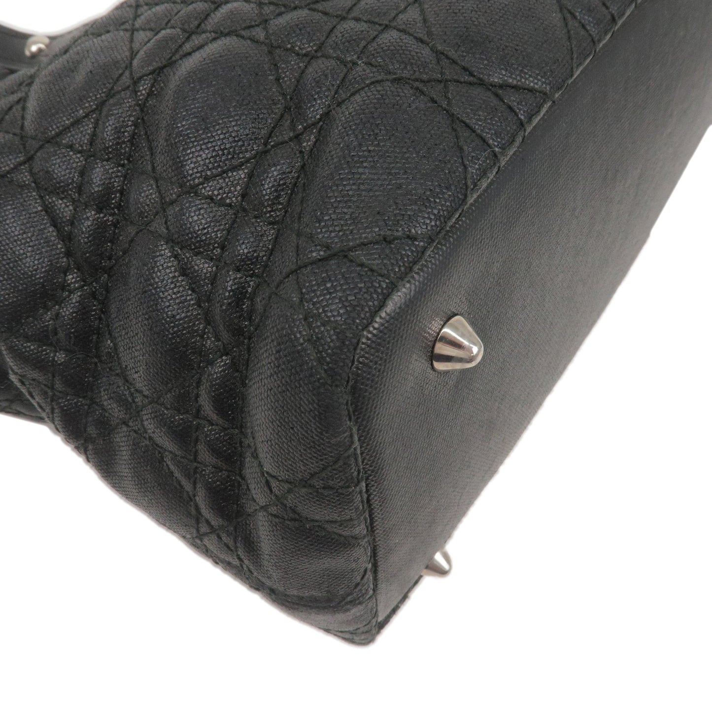 Christian Dior Cannage Panarea Canvas Leather Tote Bag Black