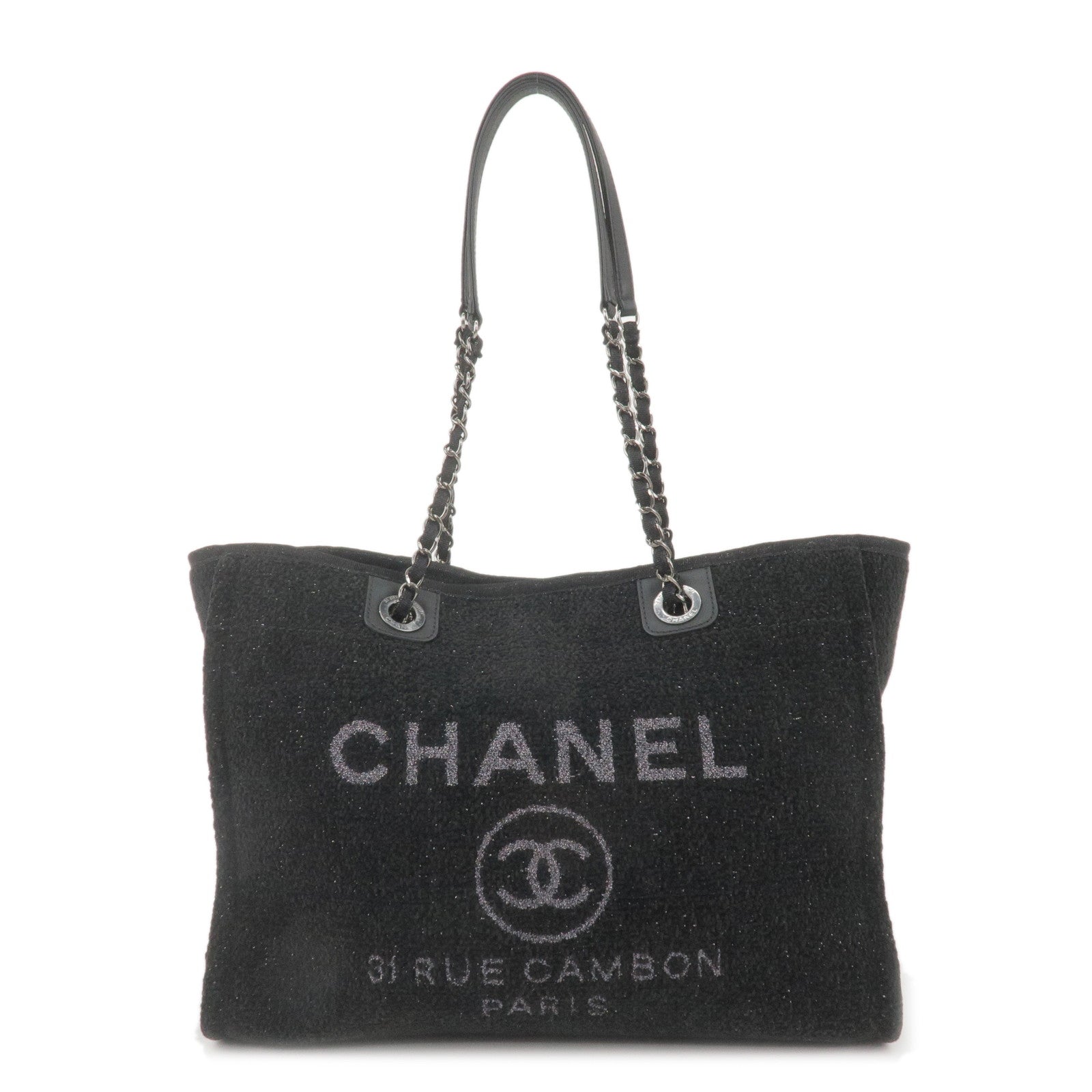 CHANEL-Deauville-Tweed-Leather-Deauville-MM-Chain-Tote-Bag-A67001