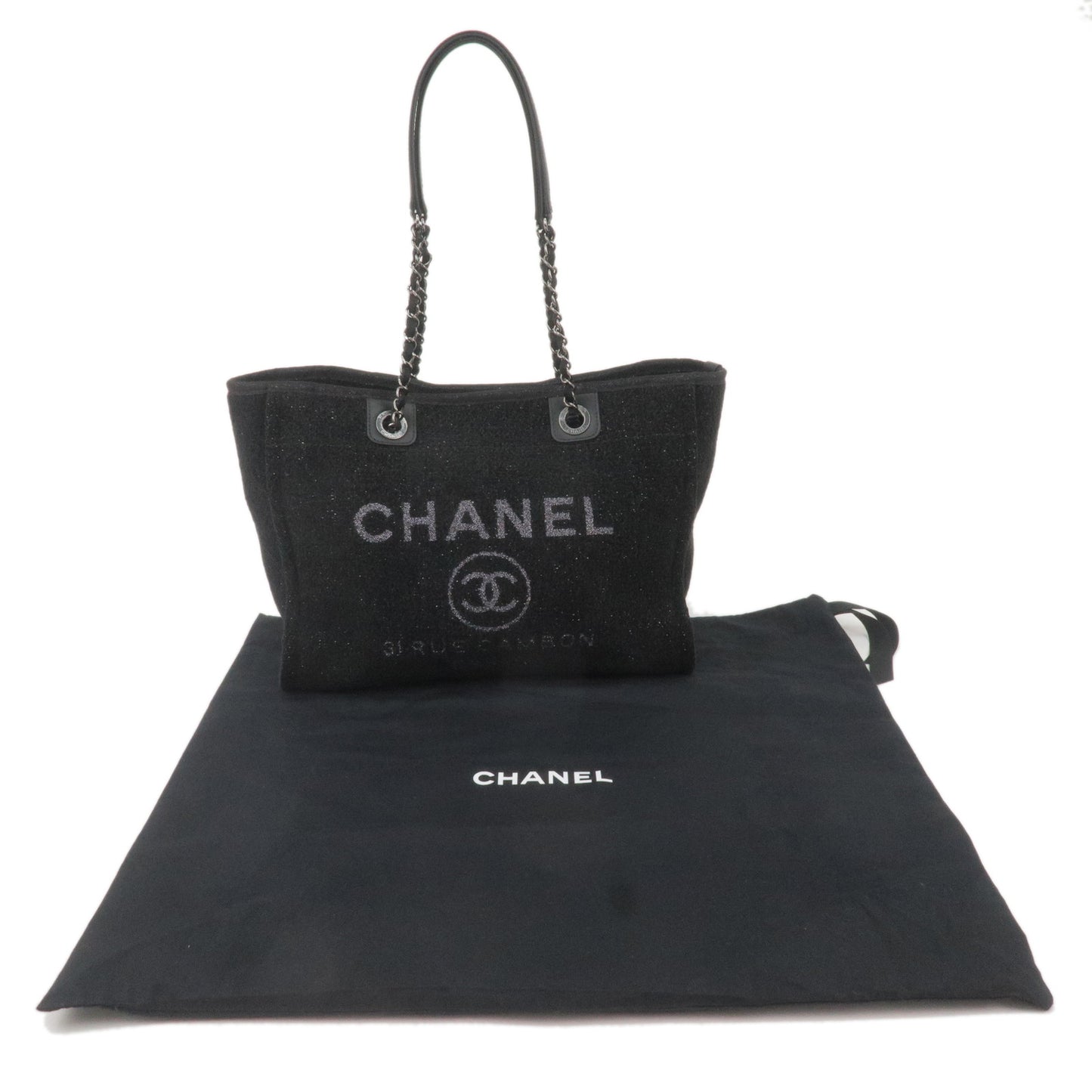 CHANEL Deauville Tweed Leather Deauville MM Chain Tote Bag A67001